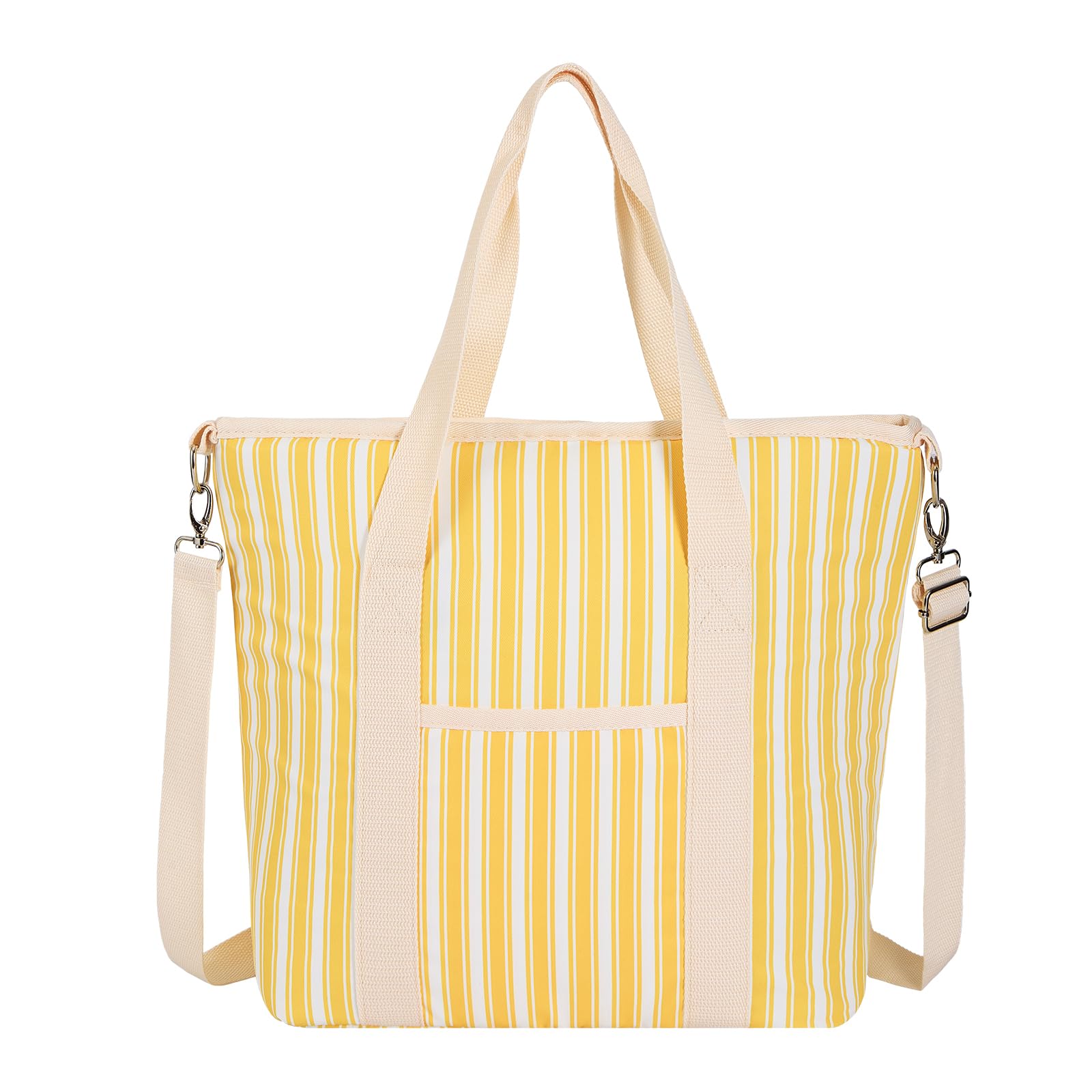 Nanxson 9L/15L/29L Large Insulated Lunch Bag for Women Adult Reusable Leakproof Picnic Lunch Box Freezable Cooler Tote Bag (B-Yellow Stripe, 29L)