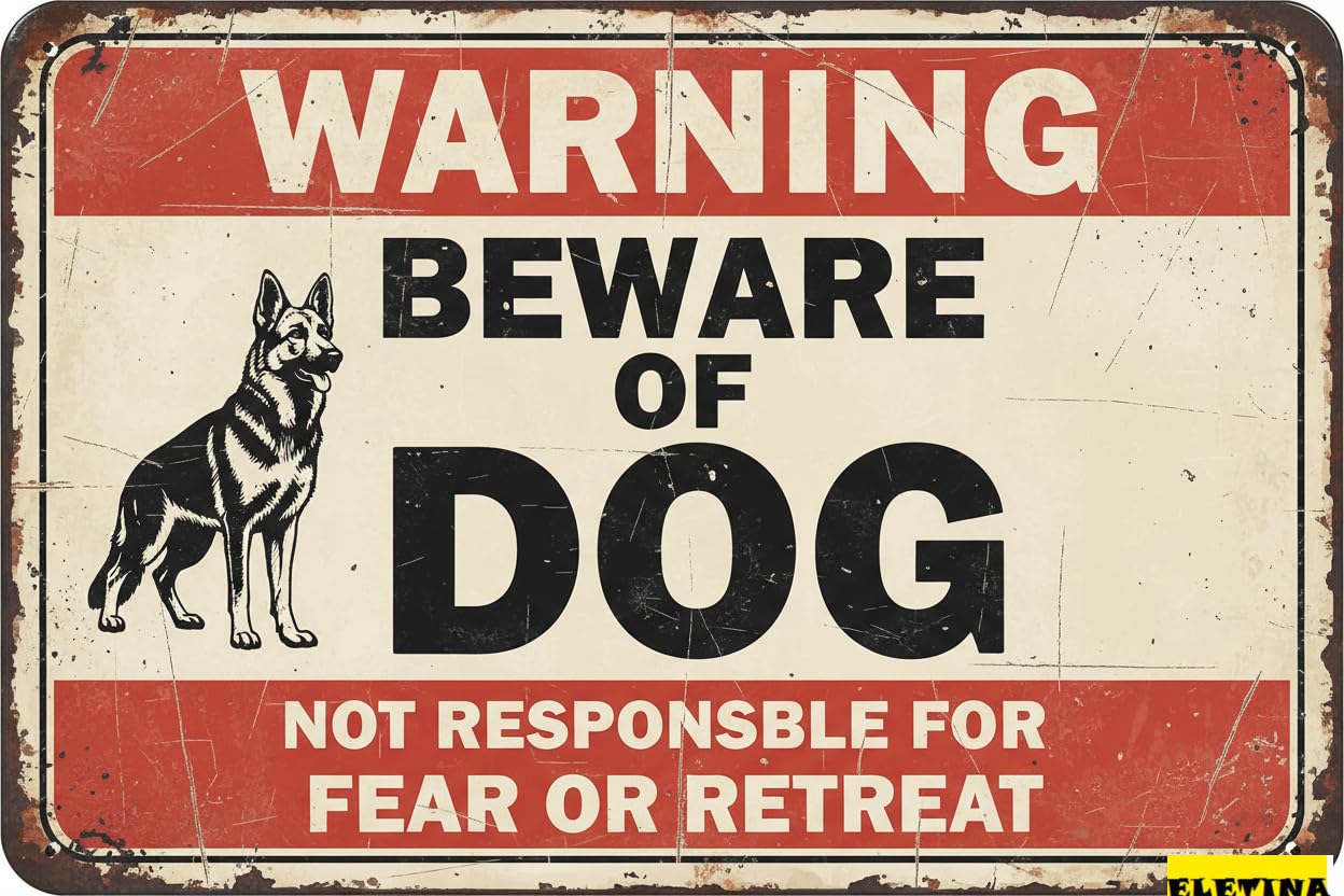 Vintage Metal Tin Sign for Man Cave Beware Of Dog Ger Shepherd Warning Beware Of Dog S Fence Outdoor Farm Garden Gate Home Yard Decor 8x12 Inch Private Property Decorative