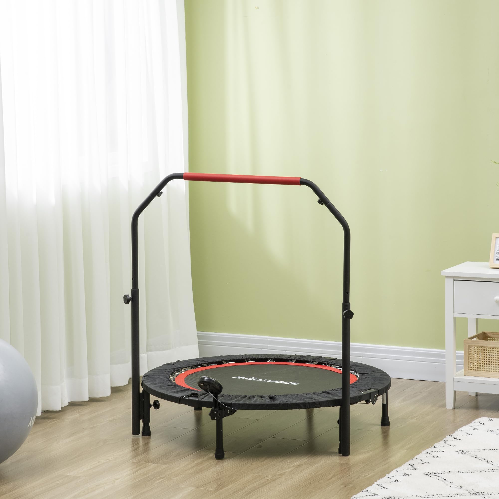 SPORTNOW 102 cm Fitness-Trampolin mit LCD-Monitor, Faltbar Mini-Trampolin für Erwachsene, Fitness-Rebounder mit 4-Fach Höhenverstellbarer Haltegriff, bis 150 kg