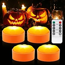 LYCXAMES 4 Stück Halloween Kürbis Lichter, Halloween LED Kerzen, Kürbis Lichter mit Fernbedienung und Remote Timer, Kerzenlichter Deko Kerzen Flammenlose Kerzenlicht für Kürbis HalloweenDekor
