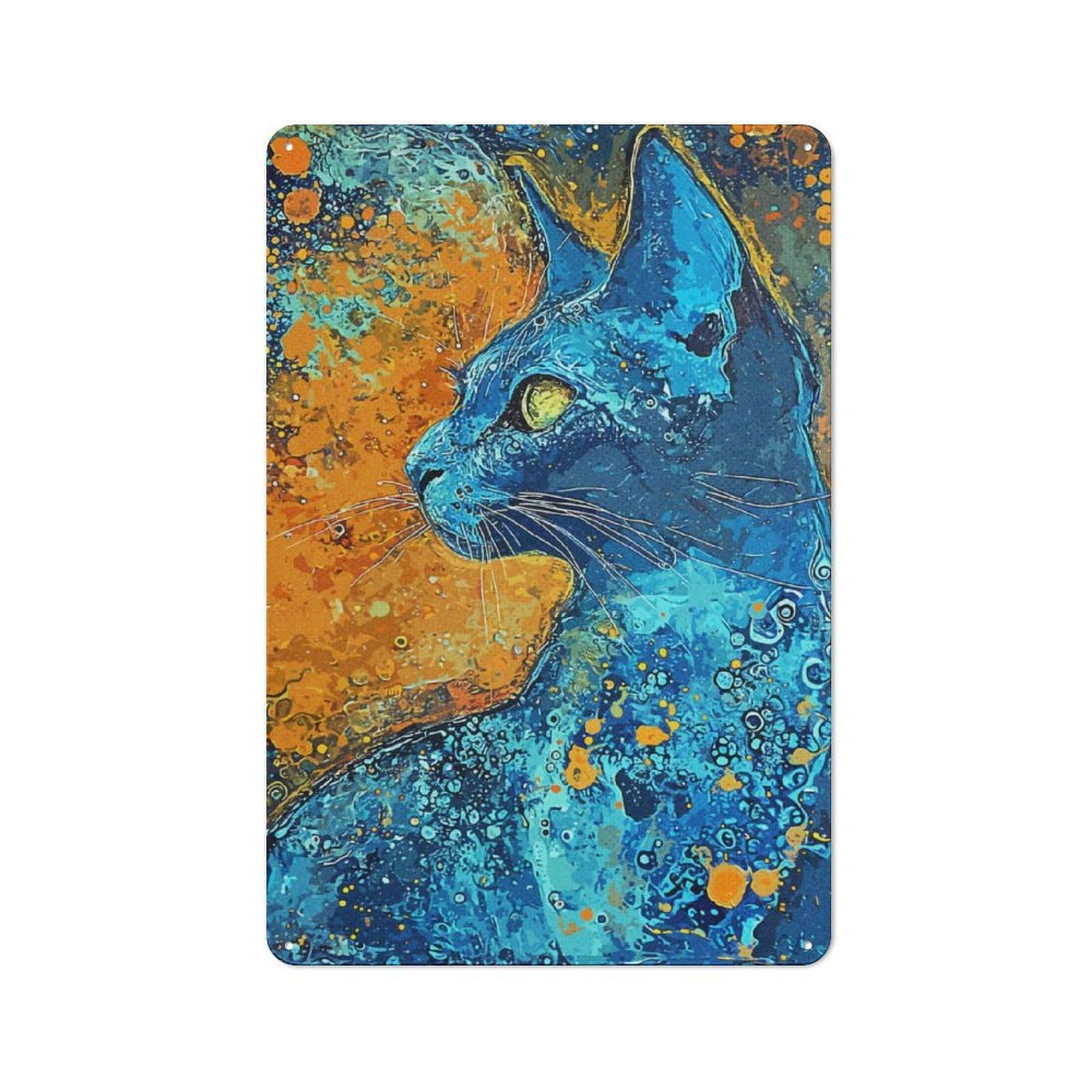 Junmoney Blue Cat Painting Workshop Style Tin Sign 30X20cm, Garage Wall Decor For Tool Room, Garage, Studio Or Home Bar