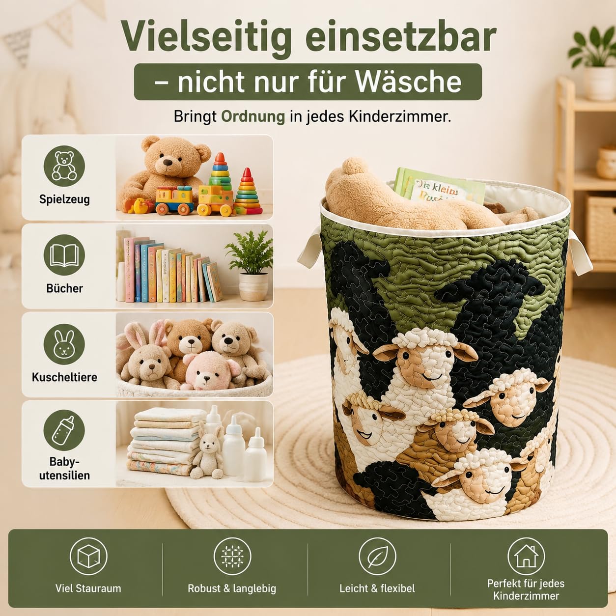 WäSchekorb SchäFchenwelt, WäSchekorb Boho Mit Griff, Mit Viel Stauraum FüR Kleidung Und Spielzeug, Geeignet FüR Schlafzimmer Und WaschküChen (Sheep 01,S-14"*18")