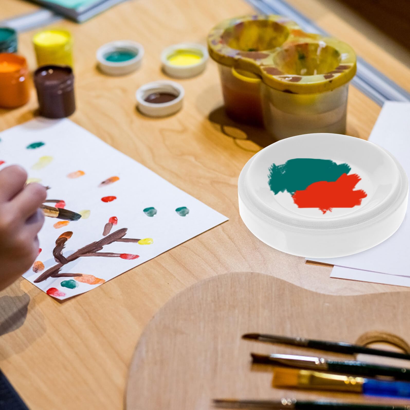 Gatuida Keramik Mischschale 5-lagiges Rundes Stapelbares Mischtablett aus Weißer Keramik Geeignet für Aquarell und Farben mit Deckel für Kreative Malwerkzeuge Zuhause Zufälliger Stil