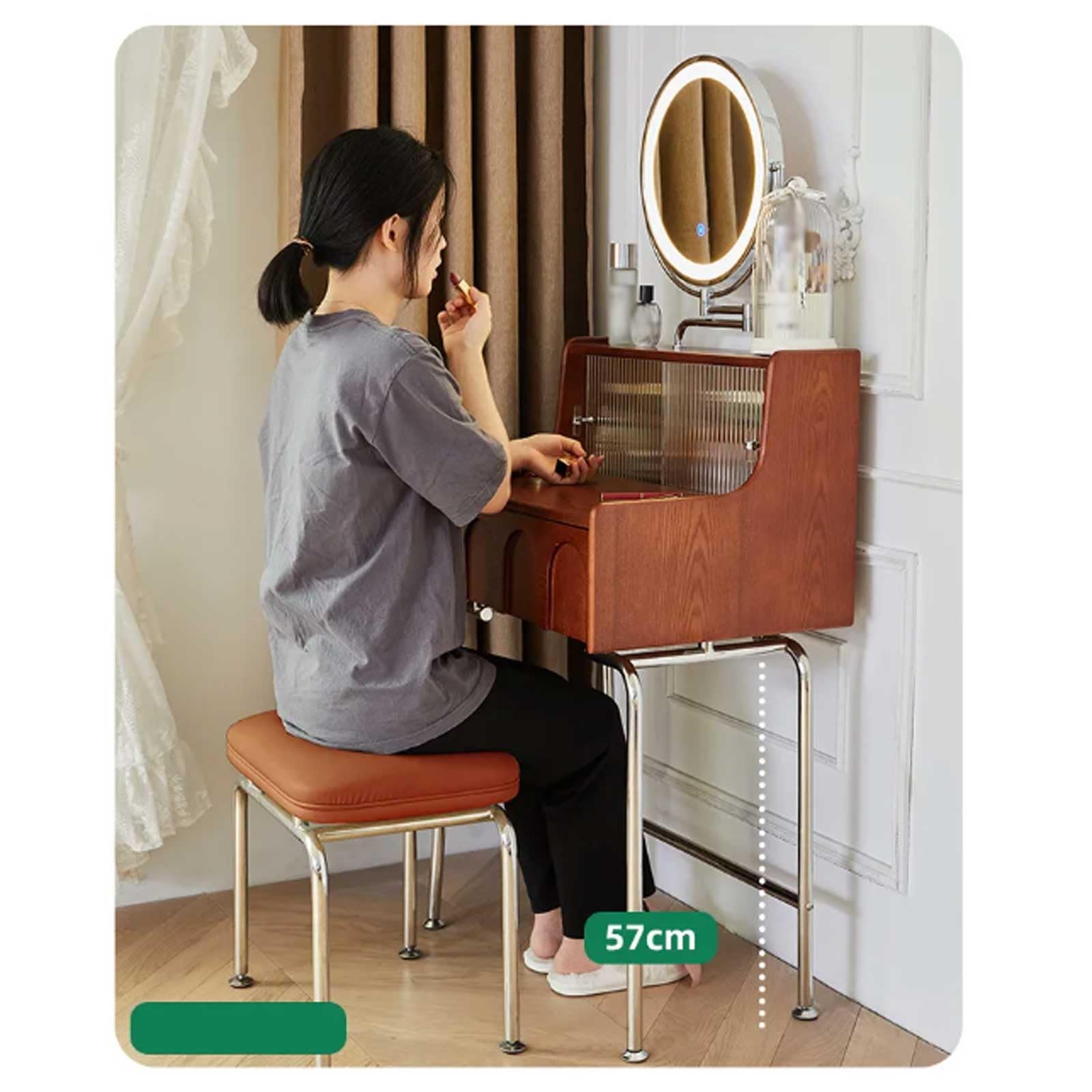 Dressing Table Drewniana toaletka do makijażu w stylu vintage z lustrem Mała toaletka Sypialnia Toaletka do makijażu Organizatorzy Meble do sypialni Makeup Wardrobe(60cm)