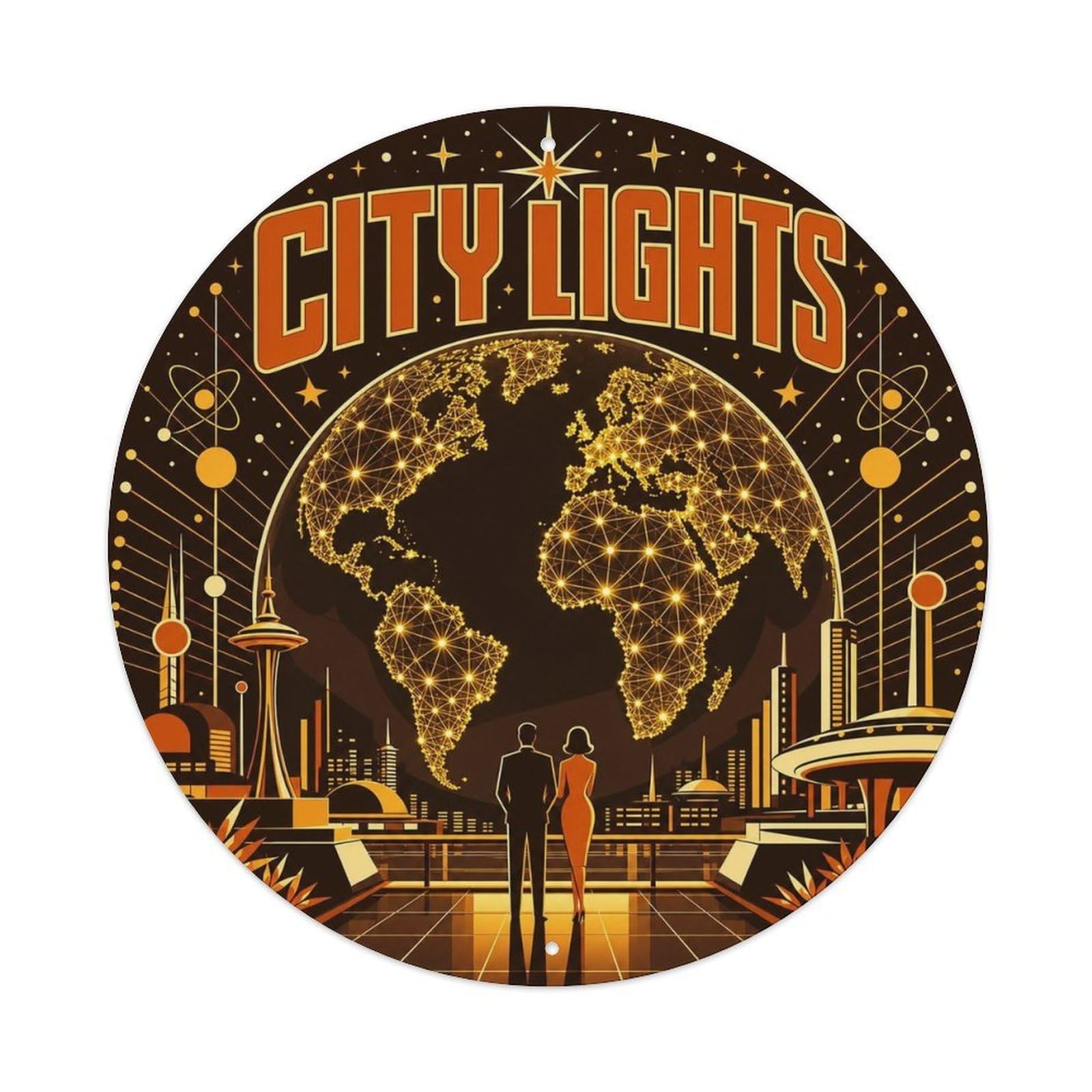Astronomy Deep Space Earth City Lights Cosmos Celestial Metal Tin Sign