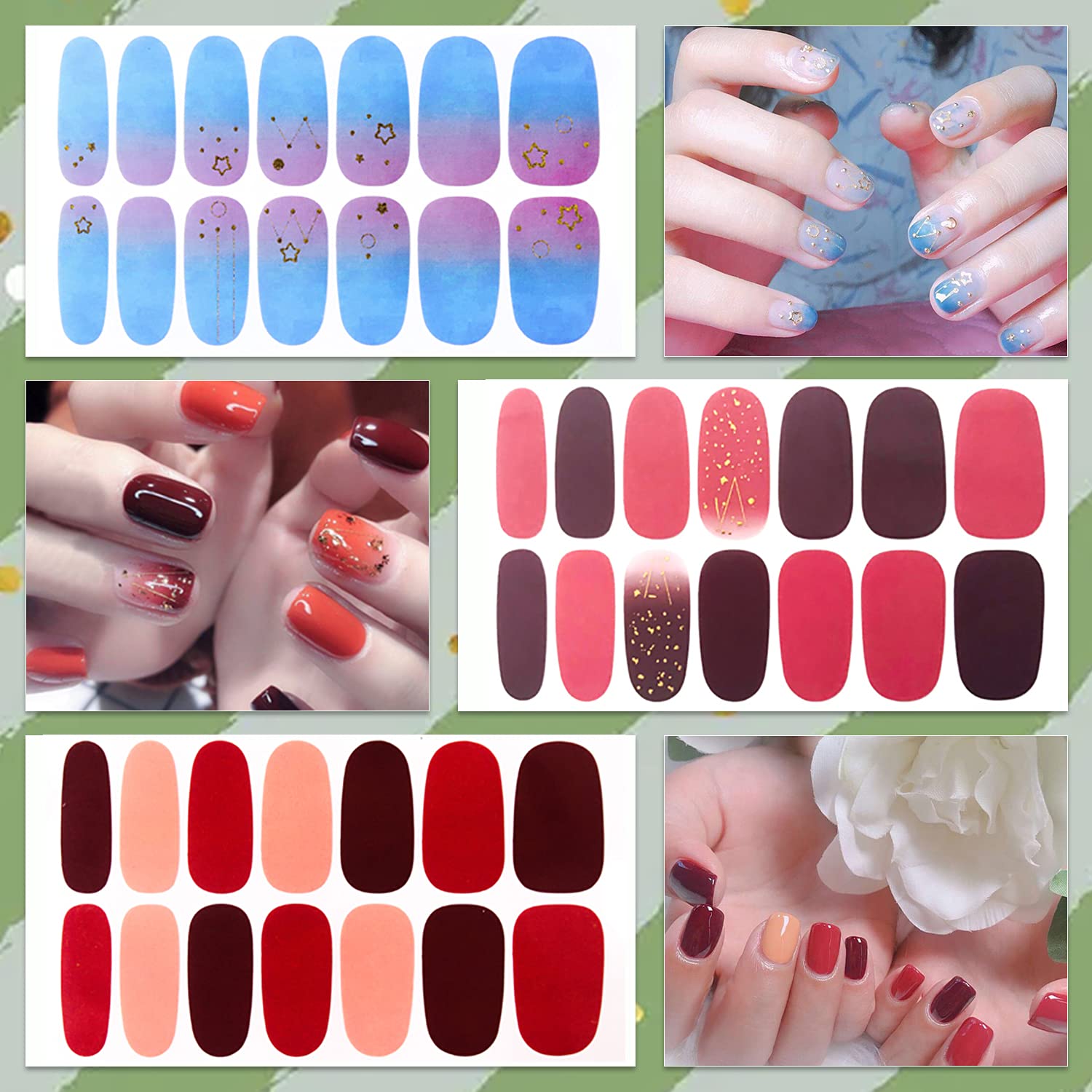 WOKOTO 16 Sheets Gradient Nail Polish Strips For Women Gel Nails Full Nail Wraps Strips, Marble Nail Polish Stickers For Acrylic Nails Polish Decals For Nail Art Gel Strips Stickers For Girls