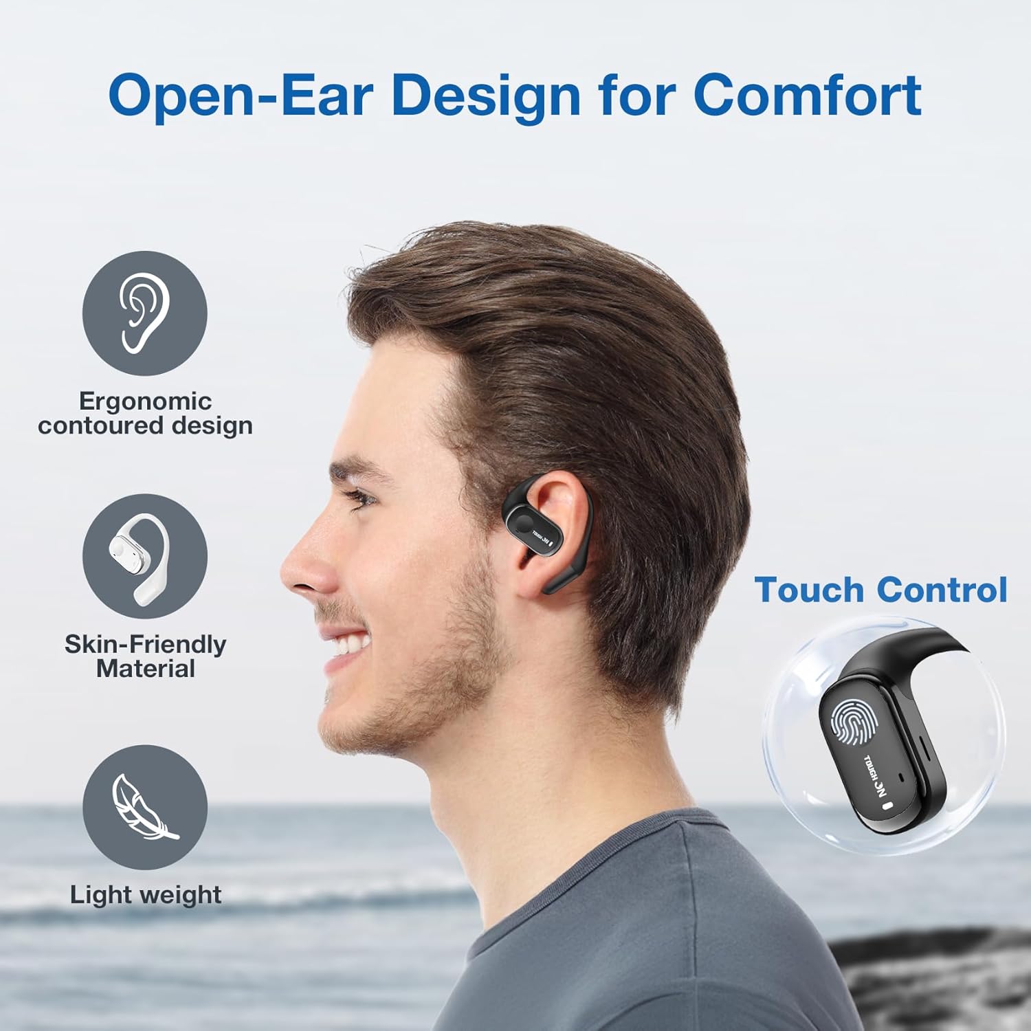 True Open Ear Earbuds Wireless Bluetooth 5.3 Headphones with Microphone, Earbuds with Earhooks, ENC Noise-Cancellation, 45H Playtime, Long-Lasting Comfort, Crystal-Clear Calls for Driving/Gym - Image 3