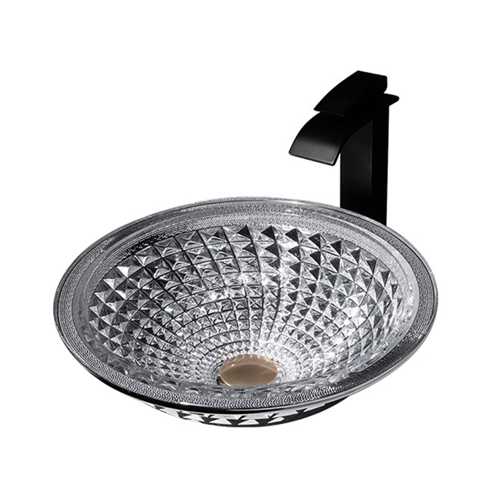 ASerZenith Bathroom Vessel Sink, Tempered Glass Countertop Basin Sink Vessel Round Shape Vessel Sink With Pop Up Drain Combo, Mounting Ring And Waterfall Faucet,Gold