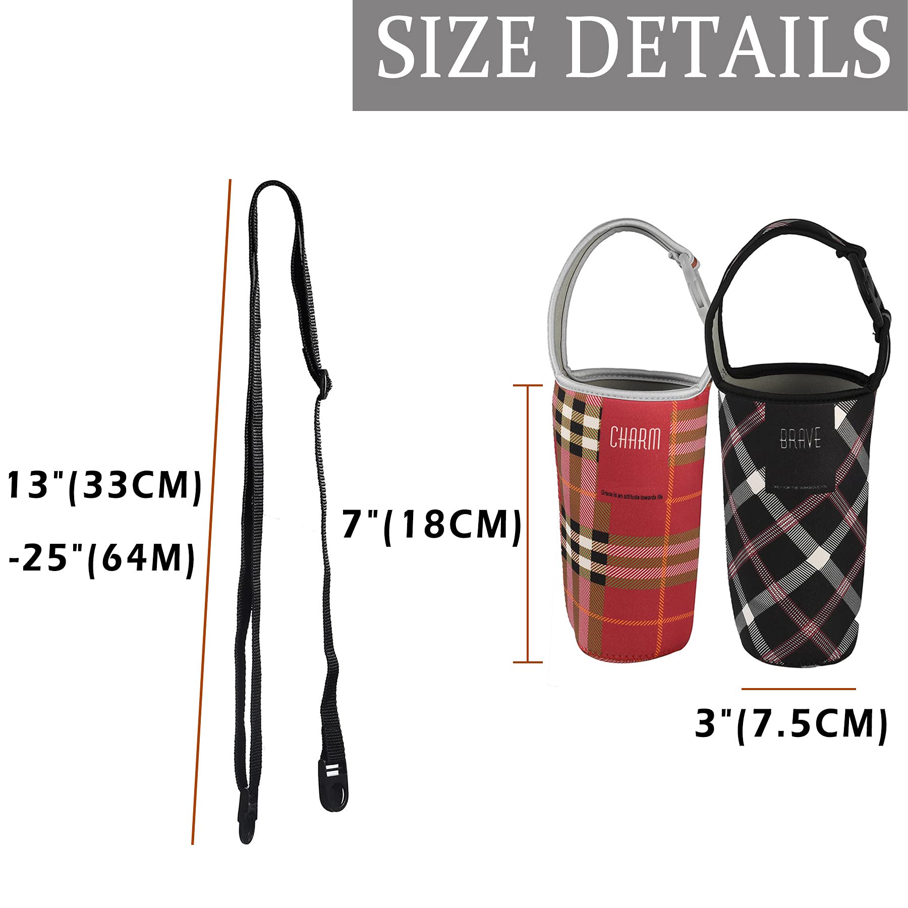 2 Pack Tumbler Carrier Holder Pouch - Fits 30 Oz Yeti, RTIC, Ozark Trail Cups | Adjustable Shoulder Strap, Neoprene Sleeve - Pink & Blue Grid