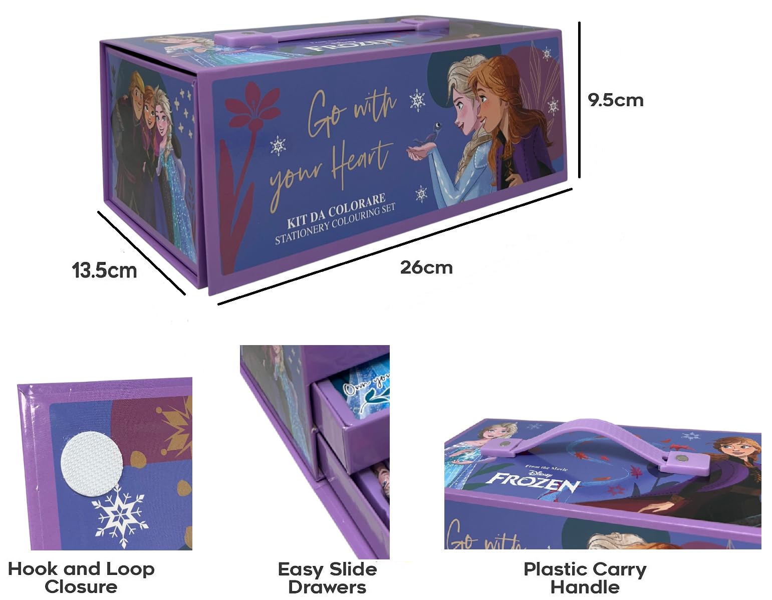 Valigetta con colori per bambini Frozen Disney set 52 pezzi di colori e cancelleria scatola con cassetti kit disegno e pittura