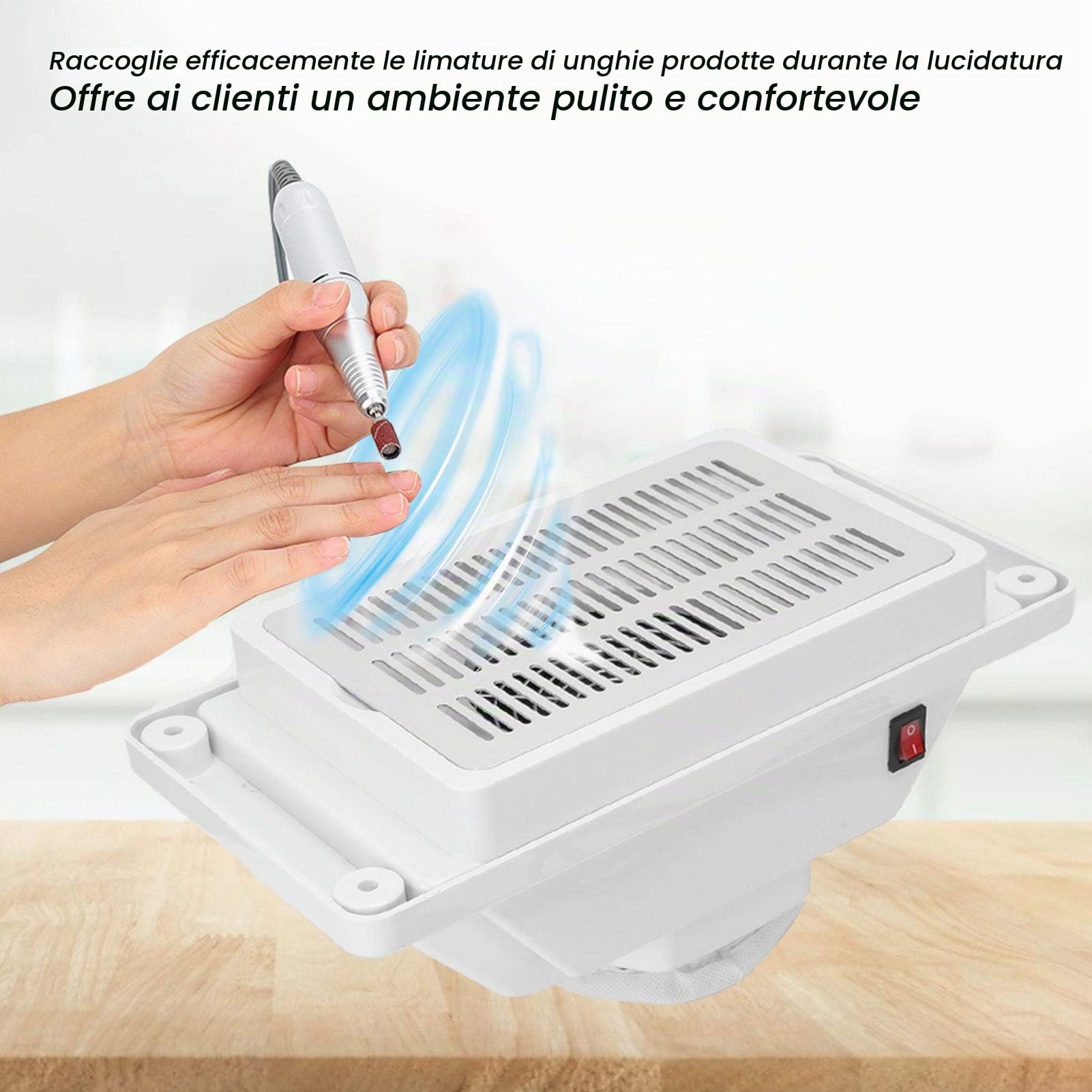 6W Aspirapolvere per unghie da tavolo silenzioso Strumento per pedicure per manicure Dispositivo per collettore di polveri per unghie con ventola per salone per unghie professionale Bianco(EU)