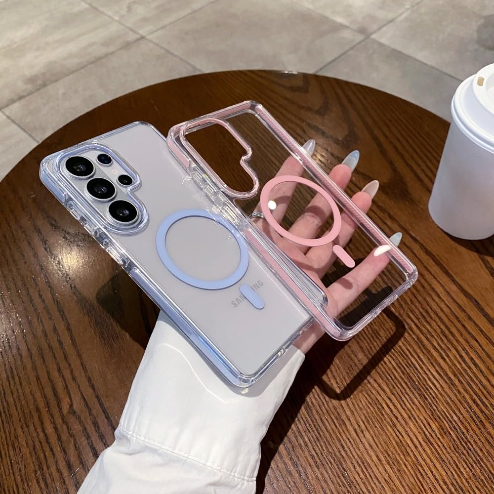 Generic Funda compatible con iPhone 15 Plus (color: rosa), cubierta trasera magnética de silicona transparente a prueba de golpes