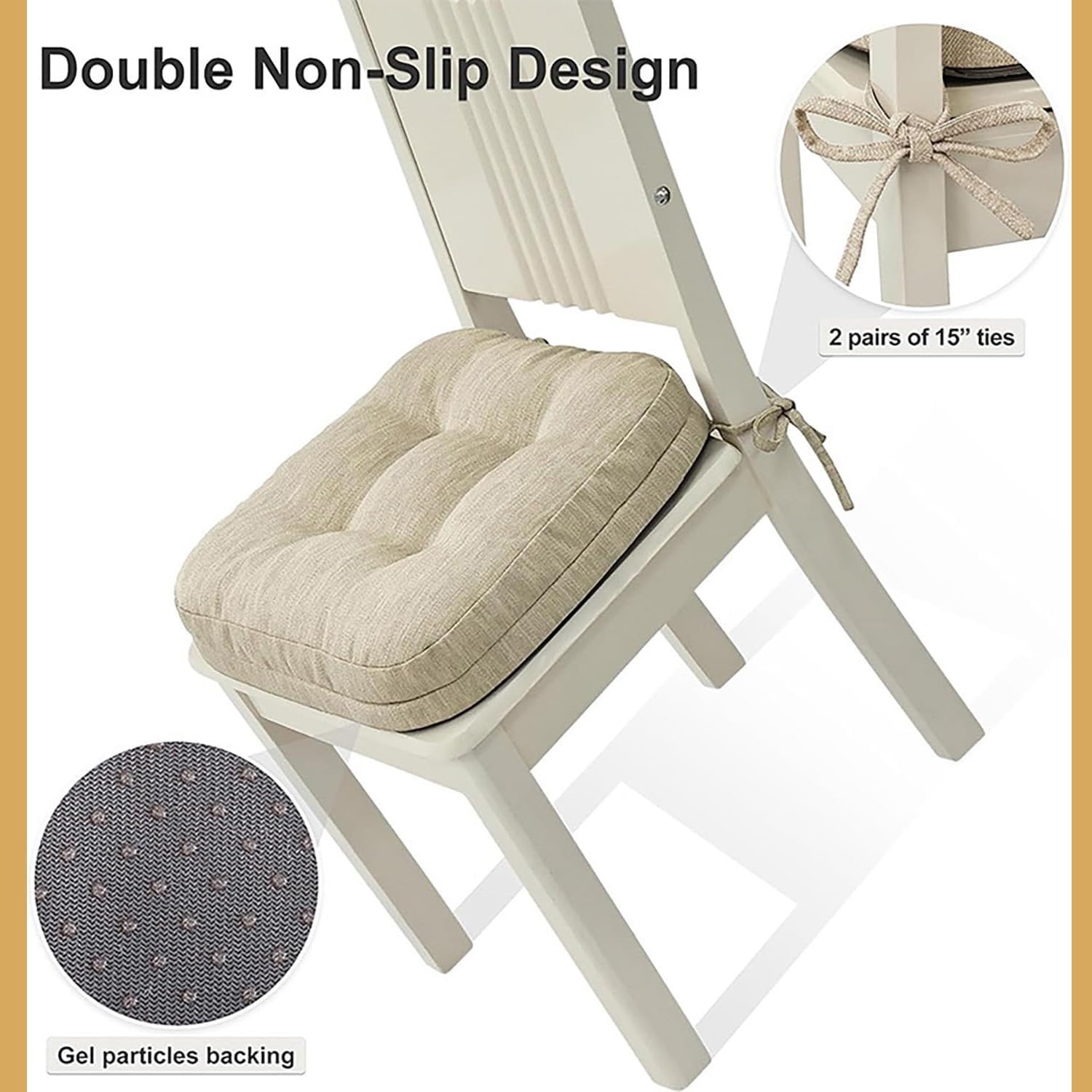 Coussin de Chaise Carrés Lot de 2/4/6, Galette de Siège Antidérapant avec Attaches for Cuisine, Salle à Manger, Bureau, Bar, Jardin, Intérieur et Extérieur(1,2pcs:35x35cm)