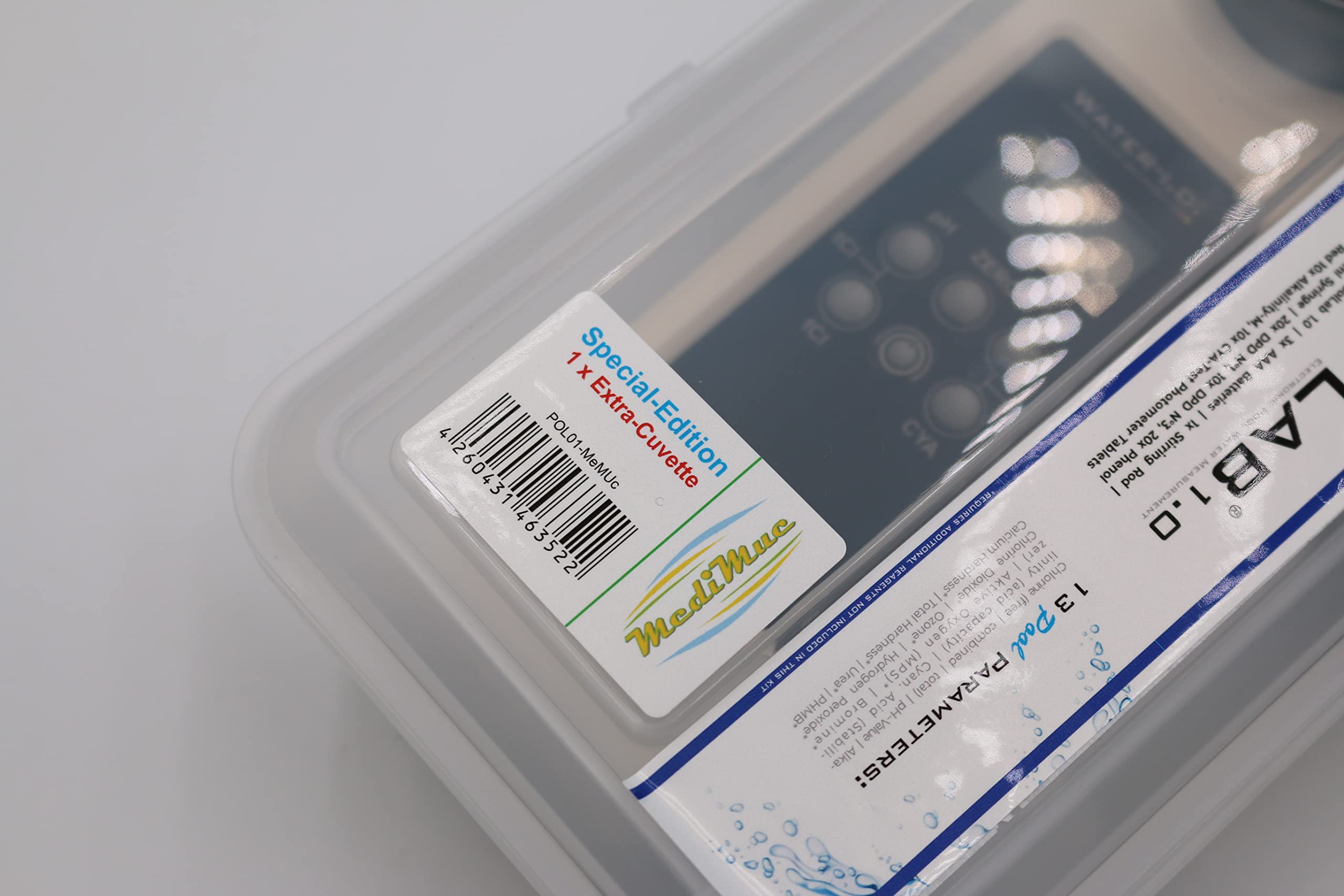 PoolLab 1.0 - Fotómetro 13 en 1 con 70 comprimidos, versión especial para MediMuc, con cubeta extra
