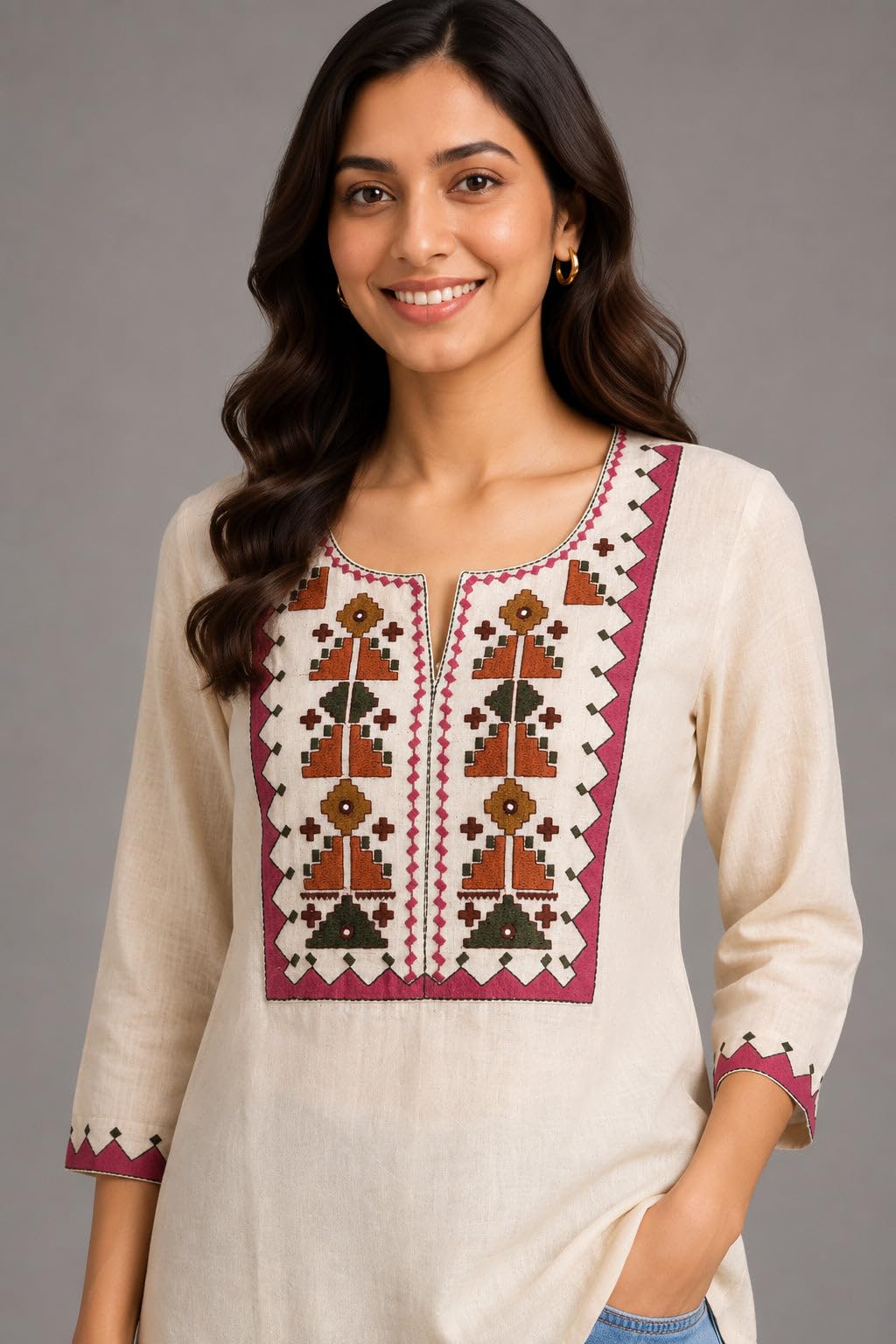 Ladyline Tunique élégante en coton brodé pour femme