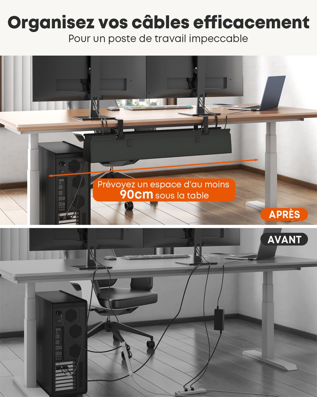 91cm Cable Management Bureau Sans Perçage pour bureau & maison, Noir