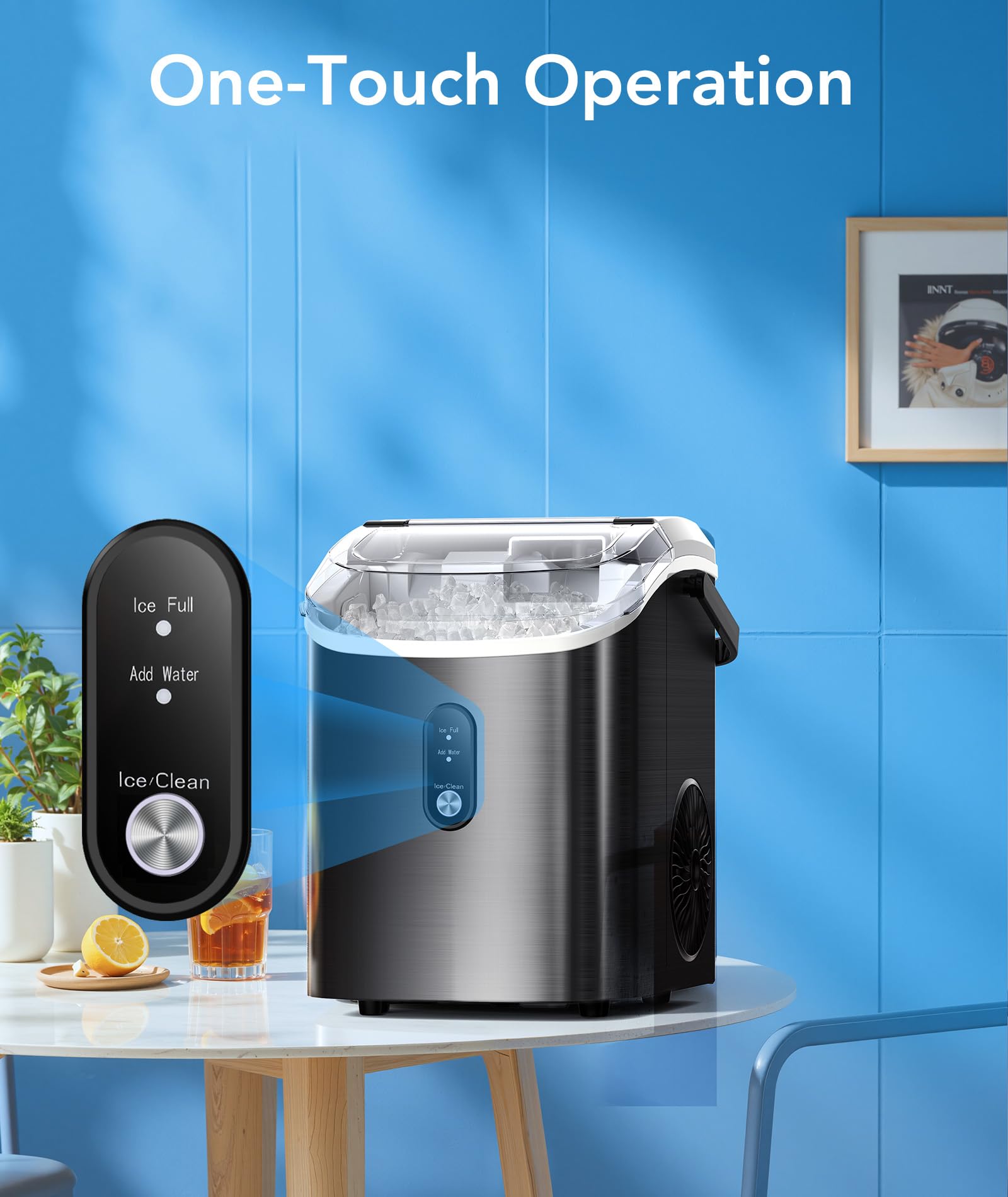 Electactic Nugget Ice Maker Countertop - Pebble Ice Maker With Self-Cleaning, 35lbs/Day, Ready In 6 Mins, Portable Sonic Ice Machine With Handle, Basket & Scoop For Home, Kitchen, RV, Outdoor (Silver) on Fridge.com - View 4