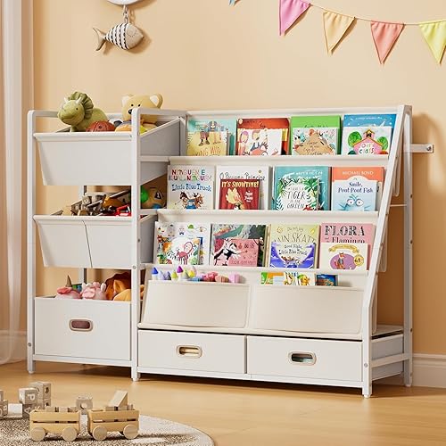 Estantería para niños y almacenamiento de juguetes, estante para libros para habitaciones de niños, estantería para bebés para guardería,