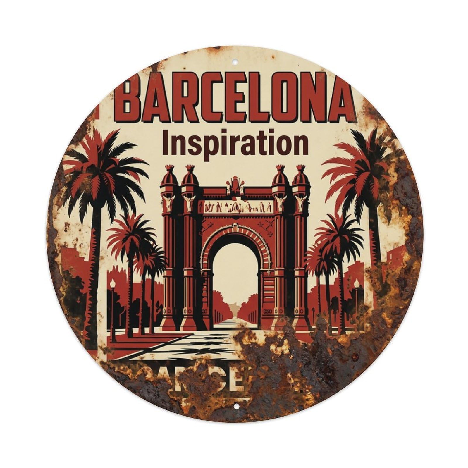 Fqnyr Style Metal Tin Sign Vintage Travel Barcelona Spain Reflection