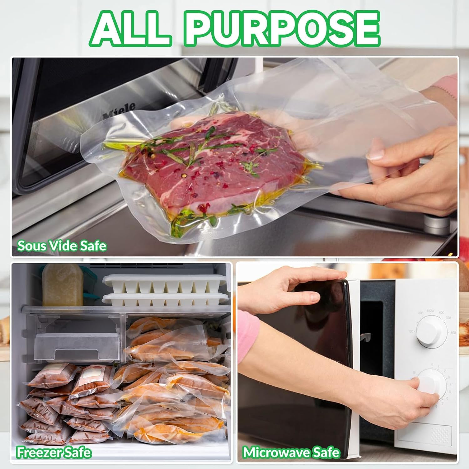3 Rouleaux Sacs Sous Vide Alimentaires - 12/15/20cm X 300cm - Sans BPA - Pour Machine Sous Vide