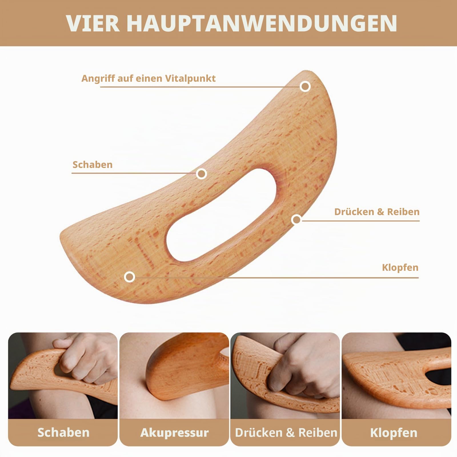 Gua Sha Lymphdrainage Massagegerät aus Holz für Große Körper für Frauen und Männer