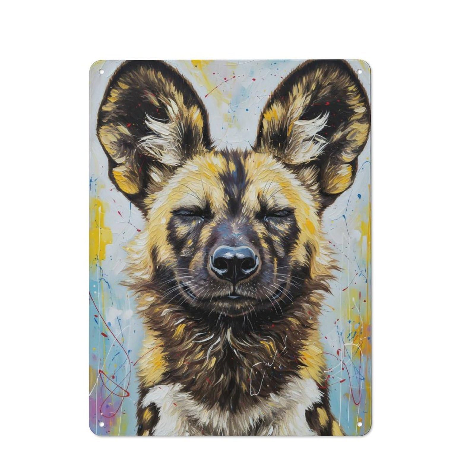 Junmoney Painted African Wild Dog Portrait Rustic Metal Wall Sign 40X30cm For Café Or Restaurant, Gift Idea At Christmas For Café Owners And Decorators