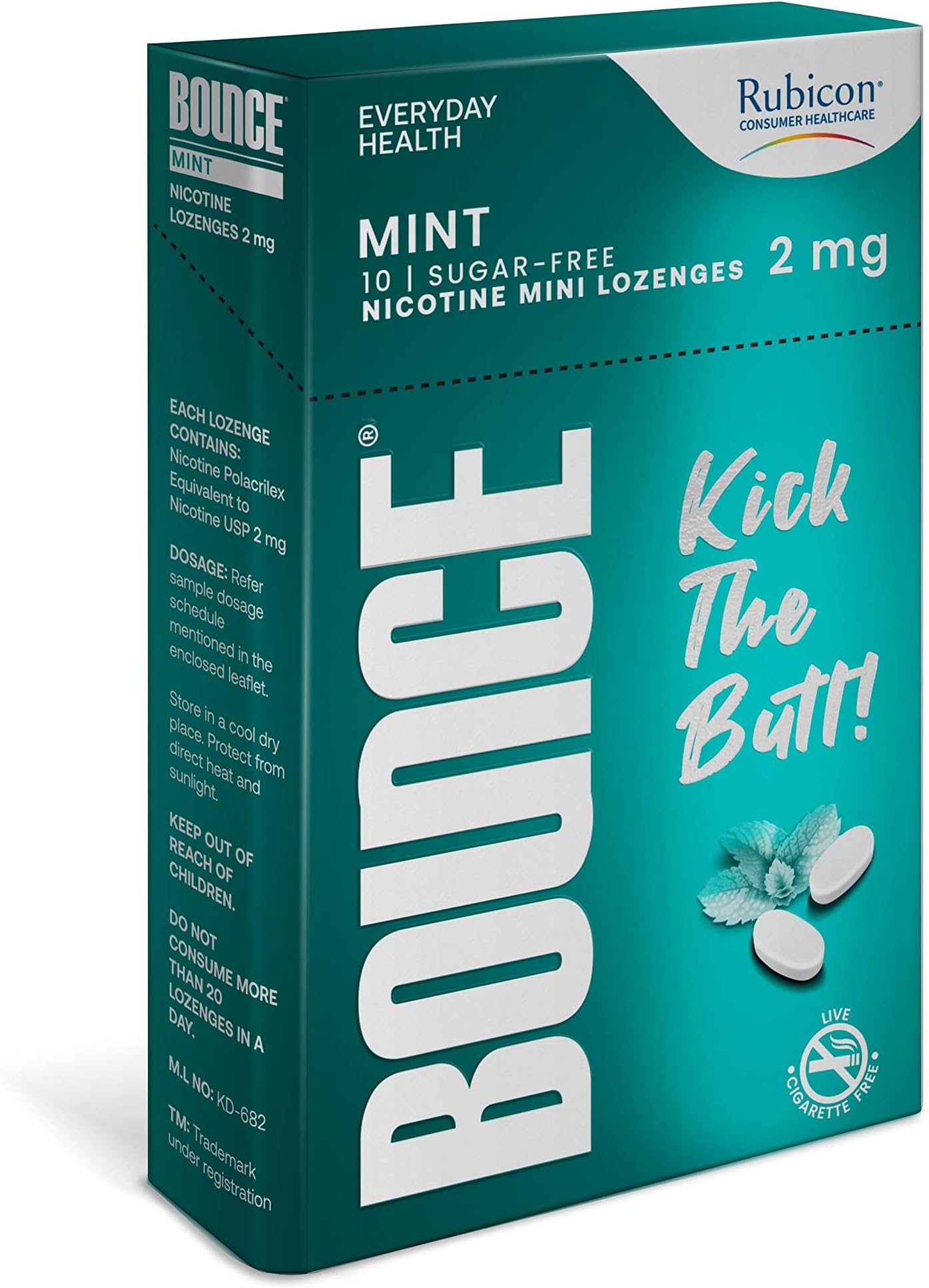 Rubicon BOUNCE Nicotine Mini Lozenge 2 Mg | Mint Flavour, Sugar Free | USFDA Approved | Helps Quit Smoking | 30 Packs of 10 Lozenges