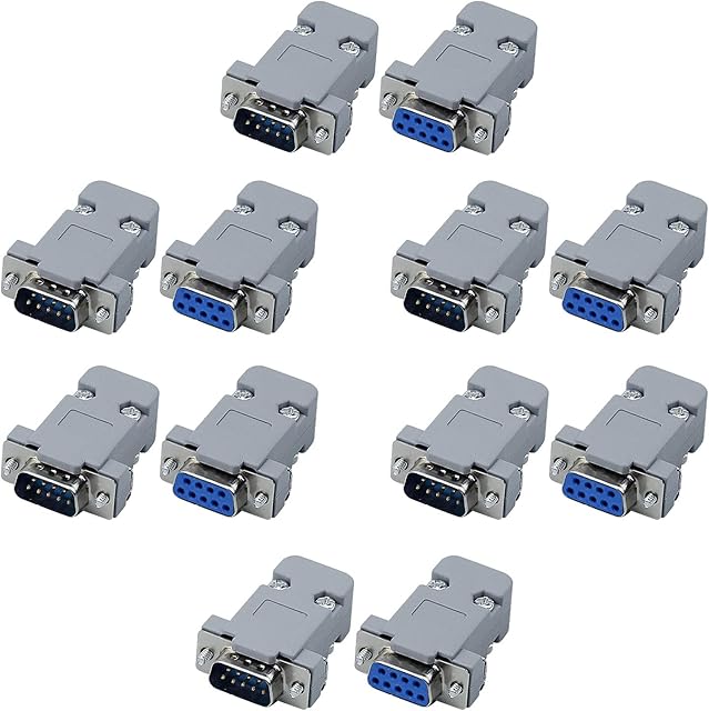 COCOCITY 20 Pcs DB9 Connector, DB9 RS232 Serial 9 Pin Adapter D-SUB Connector Male/Female Solder Connector + DB9 Plastic Housing Cover