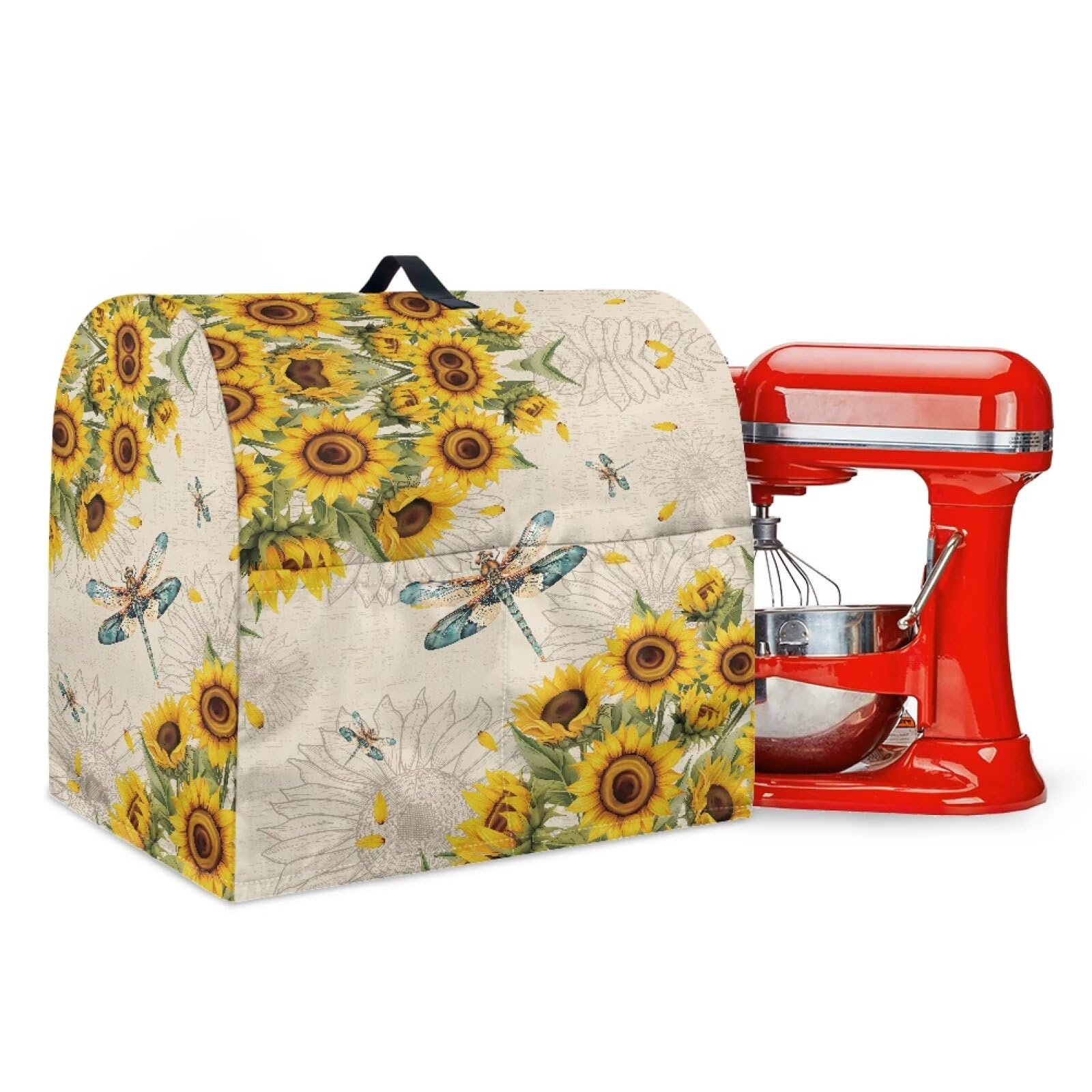 Tnasranmo Dragonfly Sunflower Stand Mixer Cover for Kitchen Aid Mixers Cover Compatible with 6-8Qt Mixers,Dust-proof Kitchen Appliance Accessories Covers for Women Men