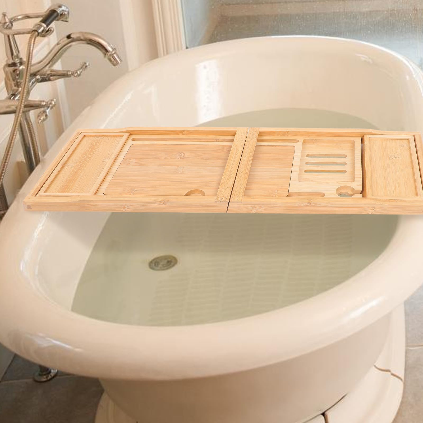 Vassoio Vasca da Bagno Regolabile in Metallo, Multiuso, Beige