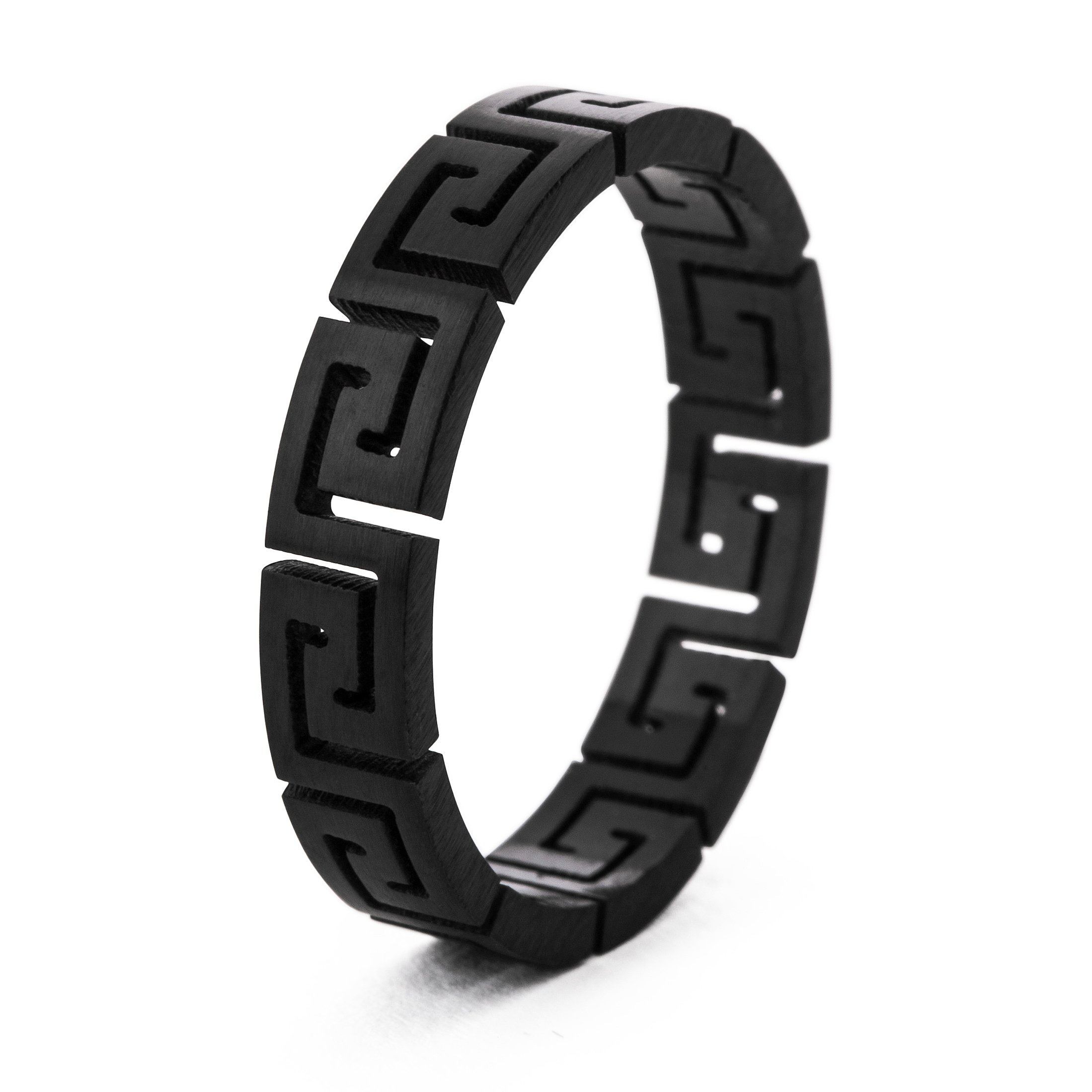 AkitsuneArgius Anillo | Griego Ornament Design-Anillo Mujer Hombre Acero Inoxidable Filigran Meandro - Negro Mate, RoseOro, Oro, Plata