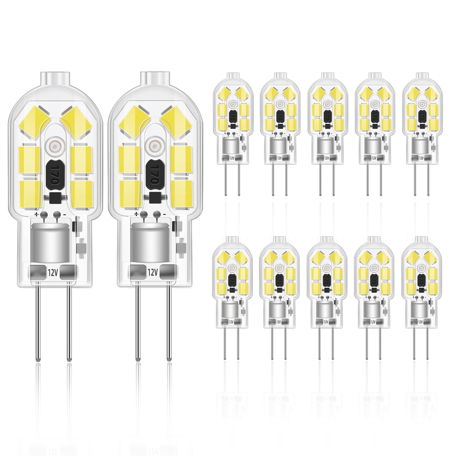 Liuyife 12 Stück Bi-Pin G4 LED-Lampe, 2W 12V AC/DC, Kaltweiß 6000K-Glühbirne, 2W Ersetzt 20W Halogenlampe, 200LM, Nicht Dimmbar, Geeignet Für Eine Vielzahl Von Lampen Mit G4-Sockel