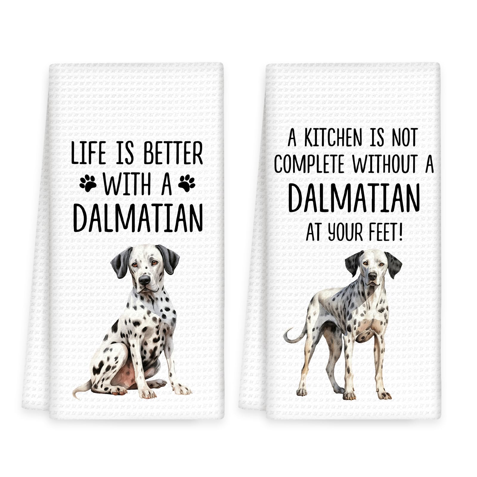 OINDADE Dalmatian Gifts Dog Kitchen Towels Set of 2, Gifts for DalmatianDog Lovers Hand Towels, Life is Better with a Dalmatian Dish Towel Tea Towel