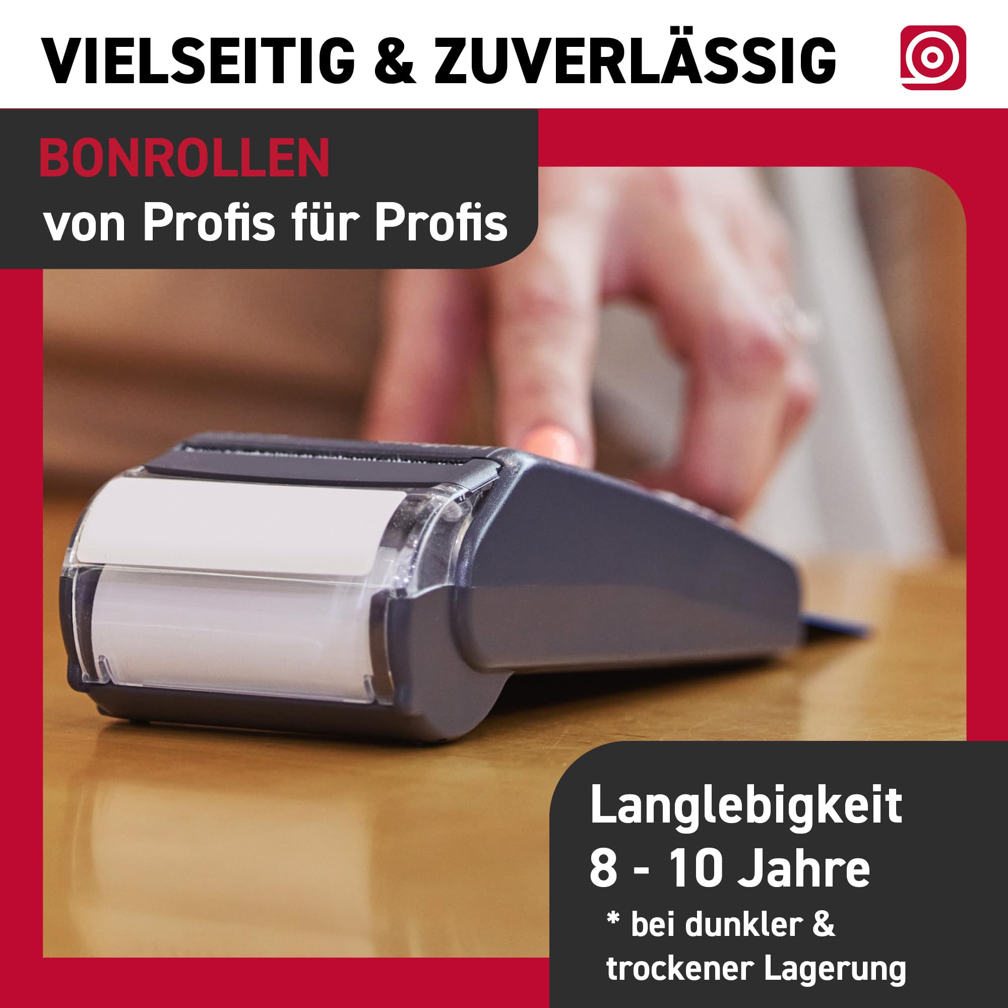 Thermorollen 57 mm x 10m x 12 mm mit 55g/m² – phenolfreies Thermopapier – 50 Kassenrollen mit ⌀ 30 mm – für EC-Cash & Kassenbondrucker