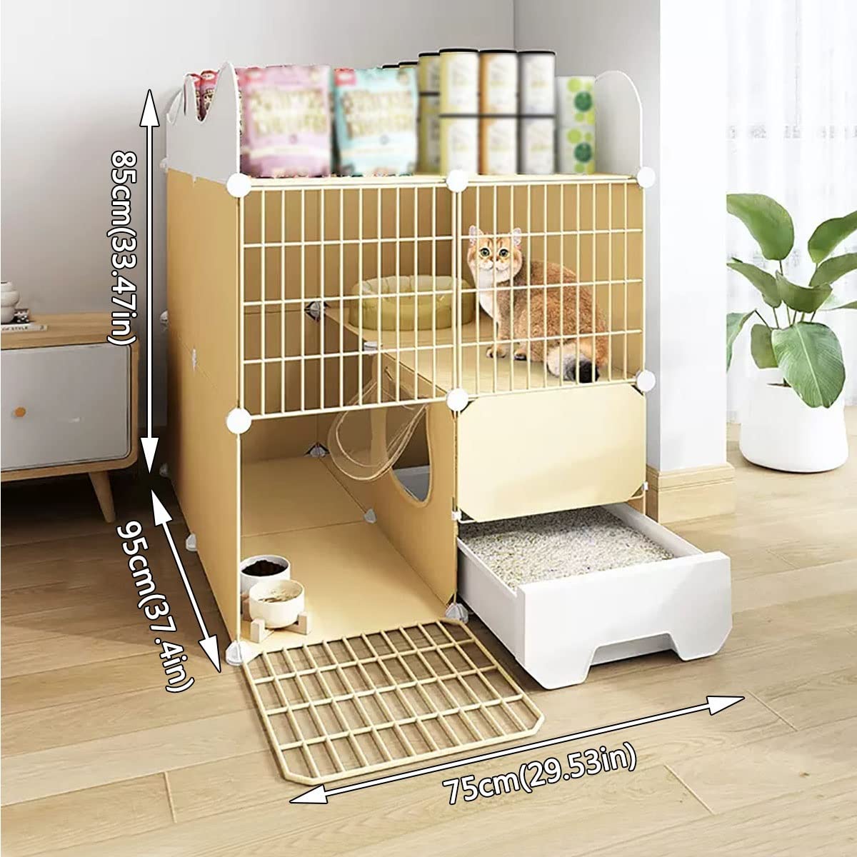 Gabbia per Gatti Grande, Angolo per Gabbia per Gatti, Cuccia per Gatti di Grandi Dimensioni a 2 Livelli, Box per Gatti Fai-da-Te Recinzioni per Cucce in Filo Metallico Staccabili per Interni