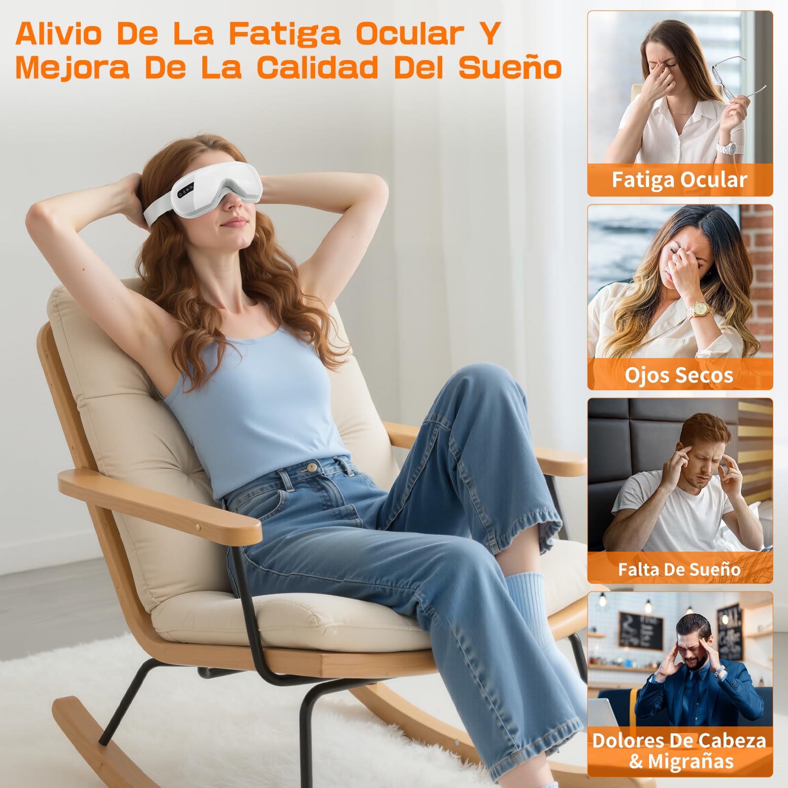 Masajeador de Ojos con Calor, Compresión y Música, Eléctrico para Relajar Ojos y Aliviar Fatiga Visual, Blanco