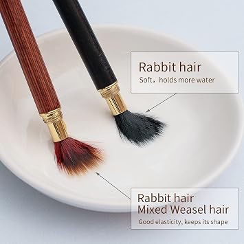 Traditional Chinese Calligraphy Brush, Writing Brush Pens, Japanese Sumi Painting Brushes, Weasel hair Goat hair ink brush 2Pcs Set (Weasel hair Rabbit hair)