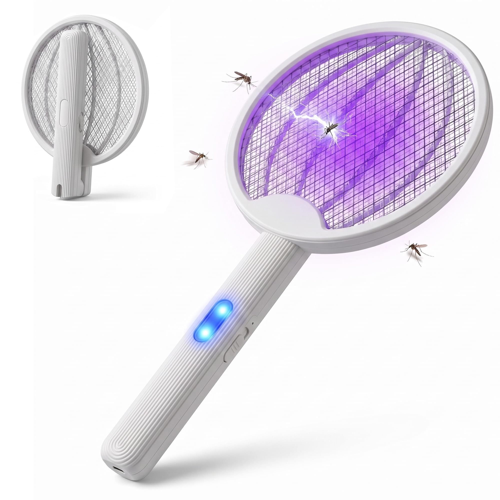 2 in 1 Mosquito Killer Racket with UV Light | Manual & Auto Kill Modes | Rechargeable Lithium Battery | Type-C USB Charging | Electric Mosquito Bat with Base Stand (White) - Special Edition-image-35