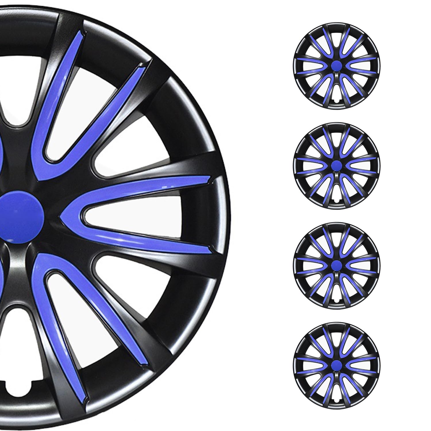 OMAC, 4x coprimozzi, copriruota, cerchi in acciaio da 16 pollici, compatibili con Auto KFZ PKW ABS, Nero, blu scuro, 4x