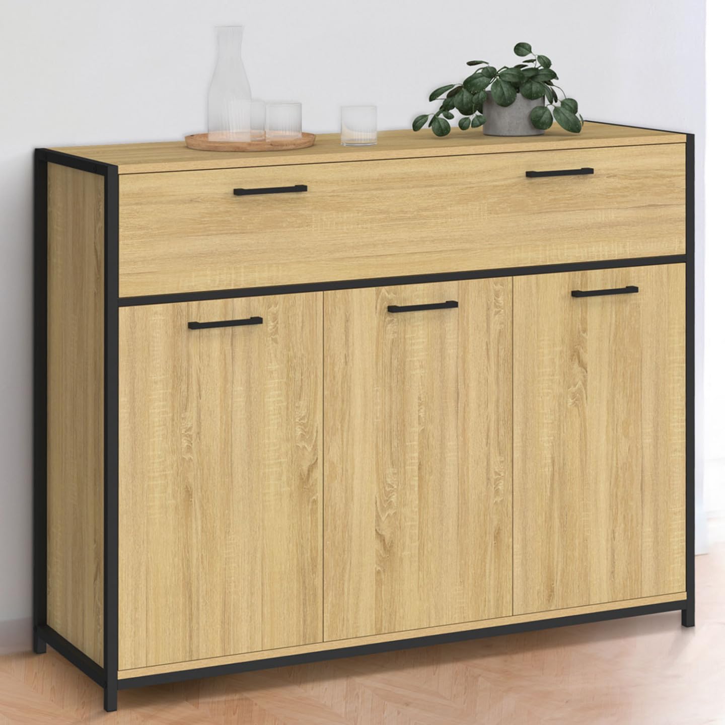 IDMarket - Buffet 100 cm Detroit 3 Portes et 1 tiroir Design Industriel