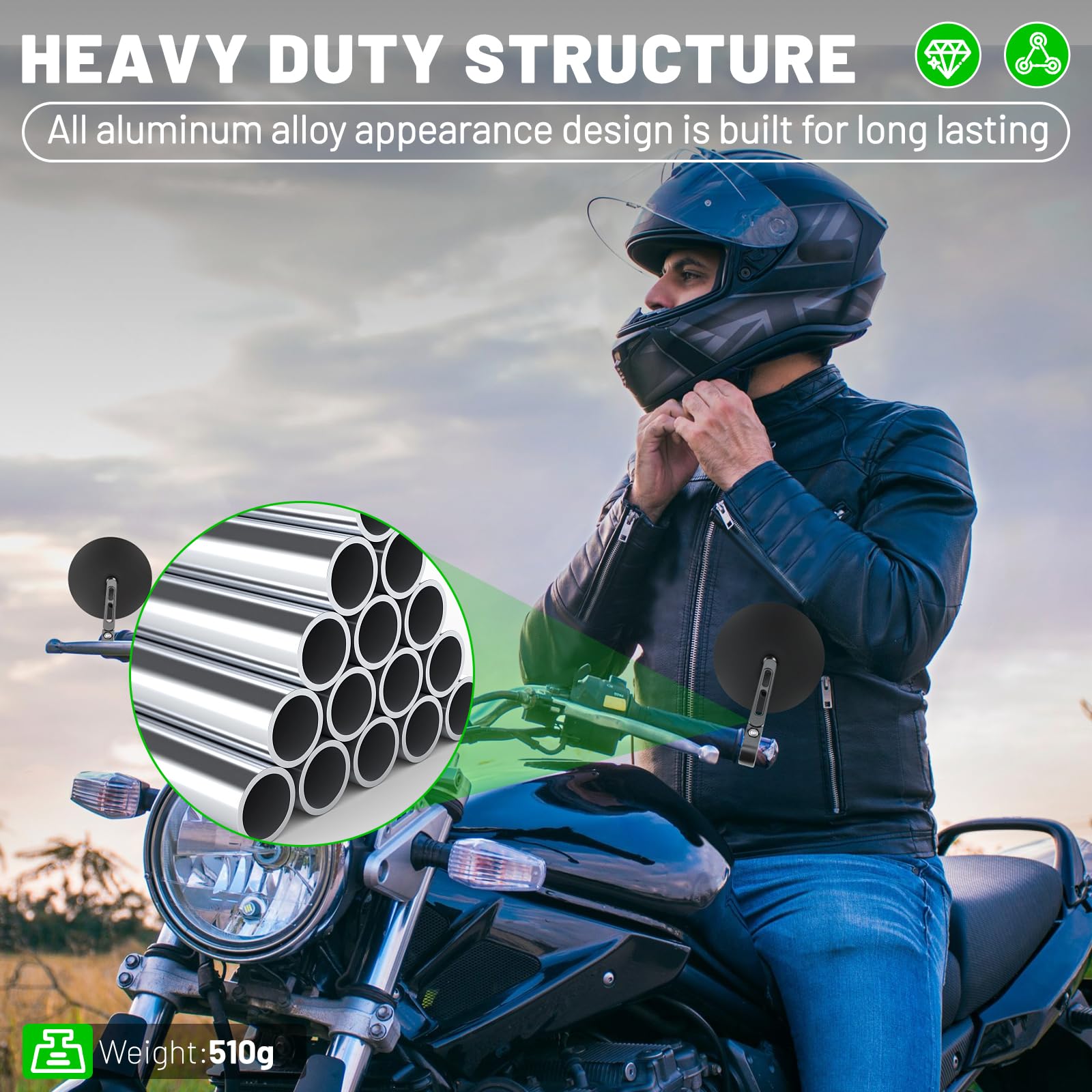 Lot De 2 Rétroviseurs Moto CNC E-Mark Homologués - Rotatifs 360° Pour Guidon