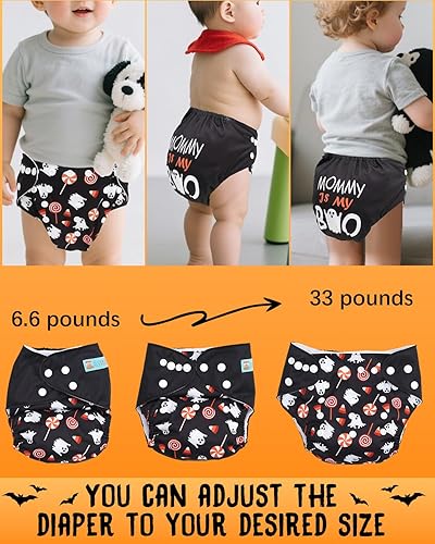 Miniatura 4 de ALVA BABY Helloween AMD132-2TA - Pañales de tela para bebé, talla única, lavables, reutilizables, para niñas y niños, 1 paquete con 2 rellenos