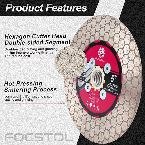 Miniatura 3 de Hoja de sierra para azulejos de diamante, rueda de disco de corte y molienda de 5 pulgadas con brida de 58 pulgadas - 11 para azulejos de cerámica,