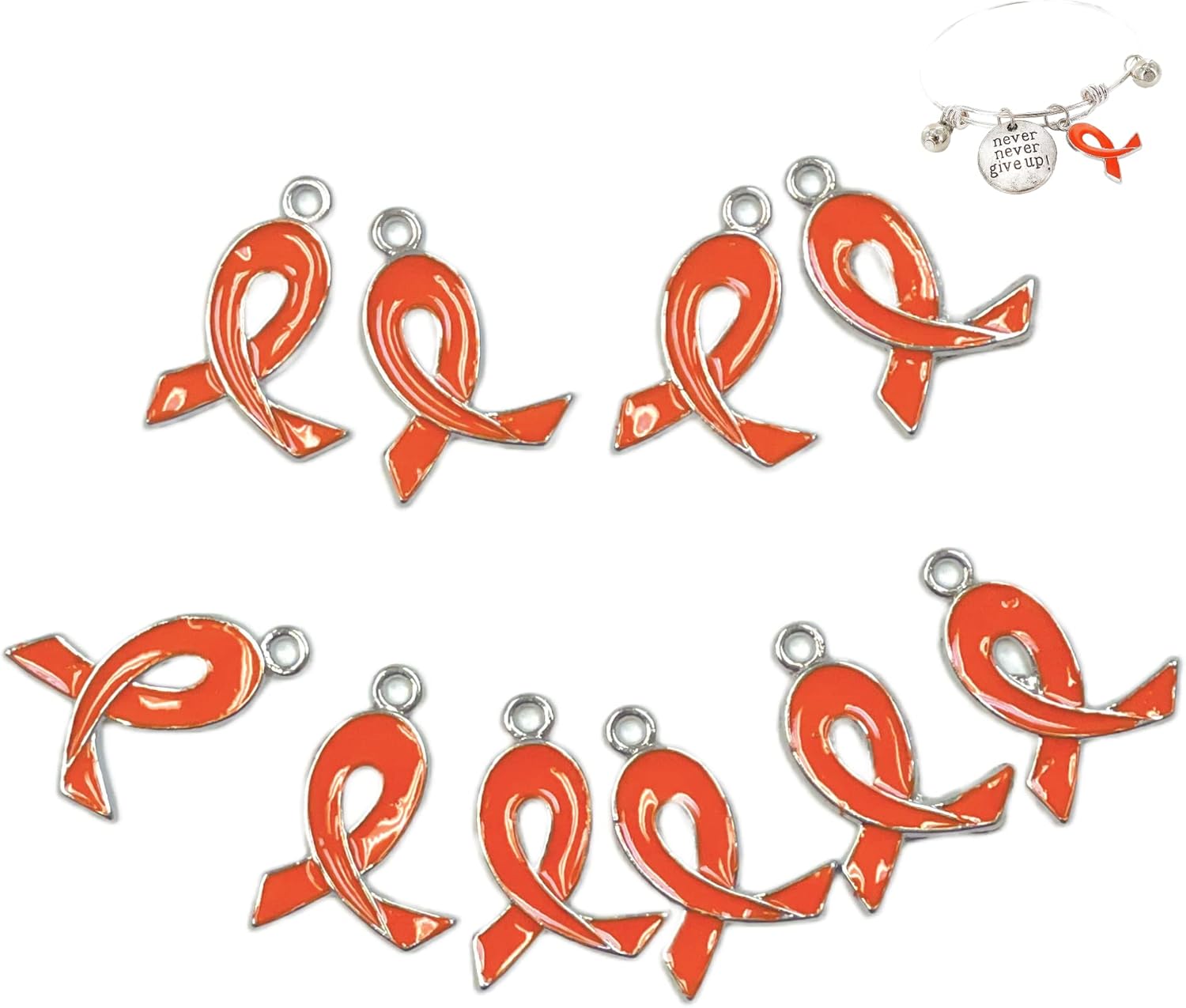 Ribbon Charms For Jewelry Making, Orange Ribbon Kidney Cancer Awareness Charms Bulk, Gift For Beader, DIY Craft Supplies, 21x15mm, 10 pcs