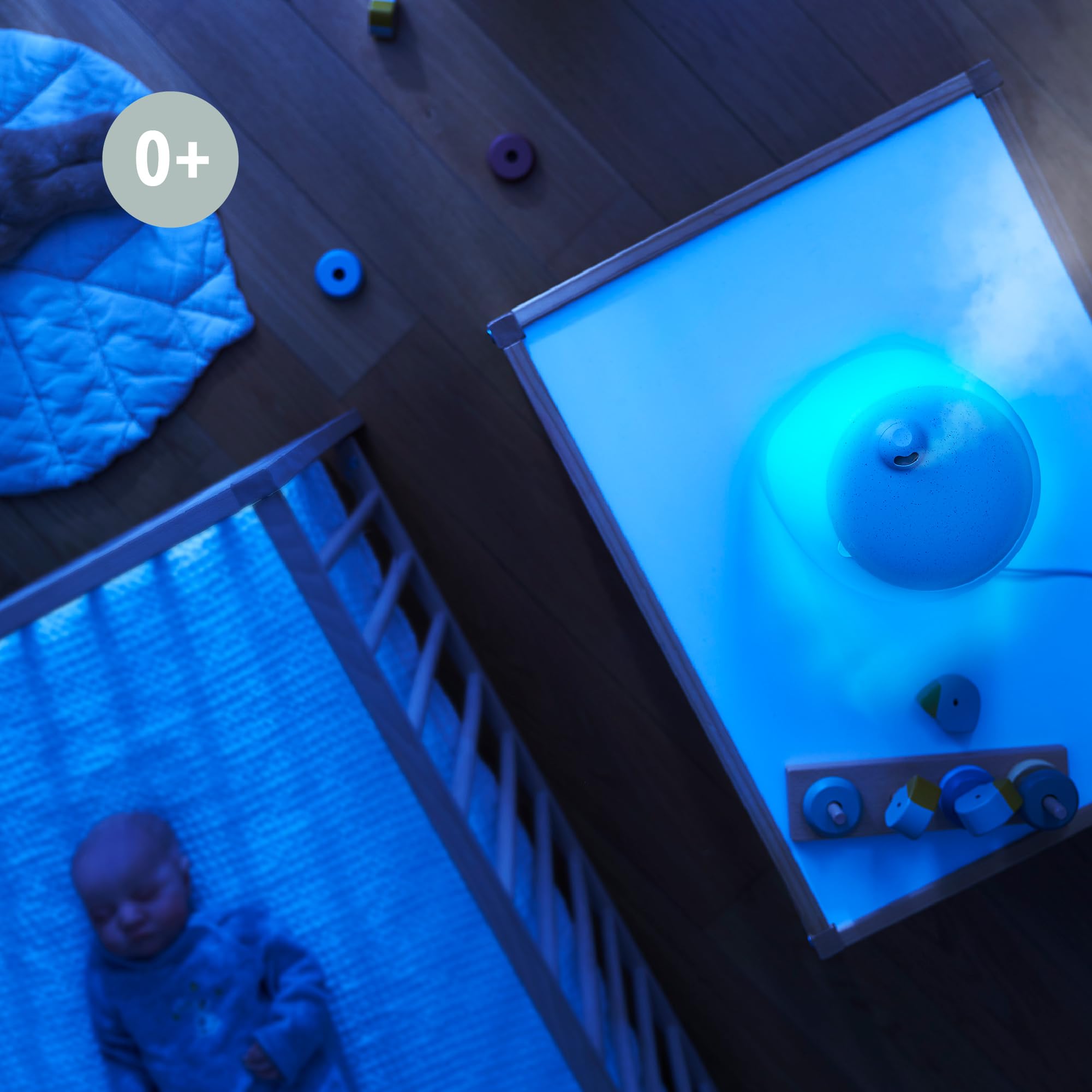 Babymoov Humidificateur d'air Wave - Vapeur Froide - Longue Autonomie Jusqu'à 26h (4L) - Minuterie 2, 4, 8h - Arrêt Auto Buse 360°- Simple d'Utilisation - Veilleuse Multicolore - Silencieux