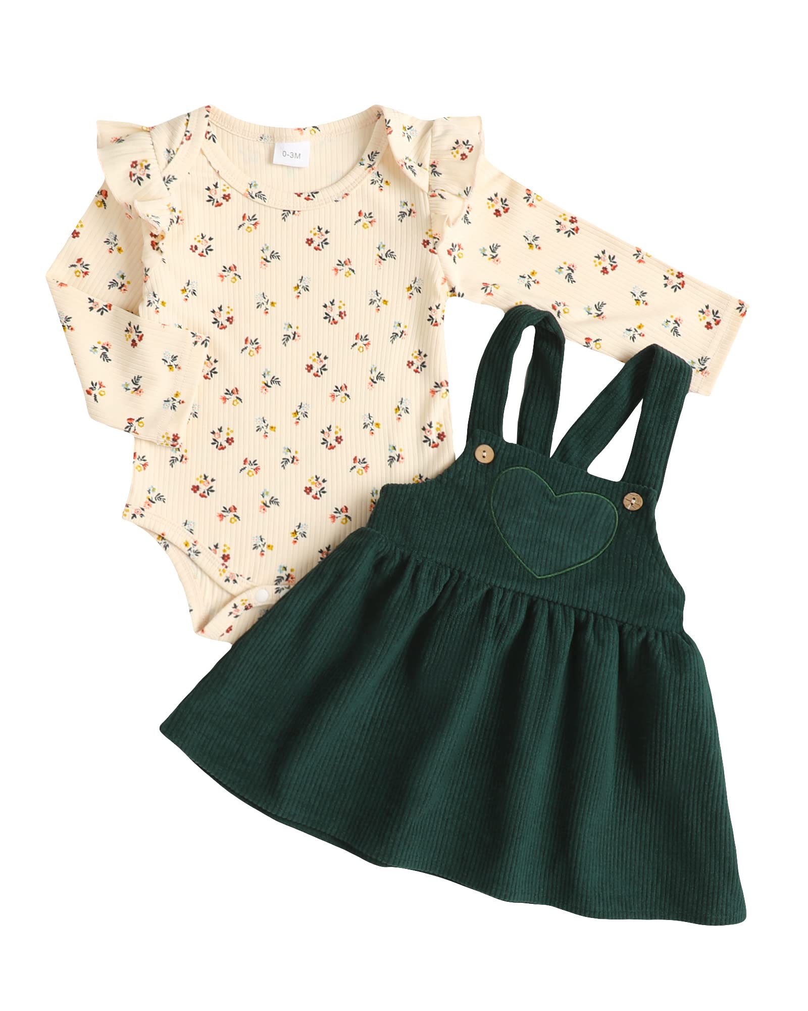 Kucnuzki Newborn Baby Girl Clothes Toddler Long Sleeve Ruffle Romper Top Infant Skirt Set Little Girl Overall Dress