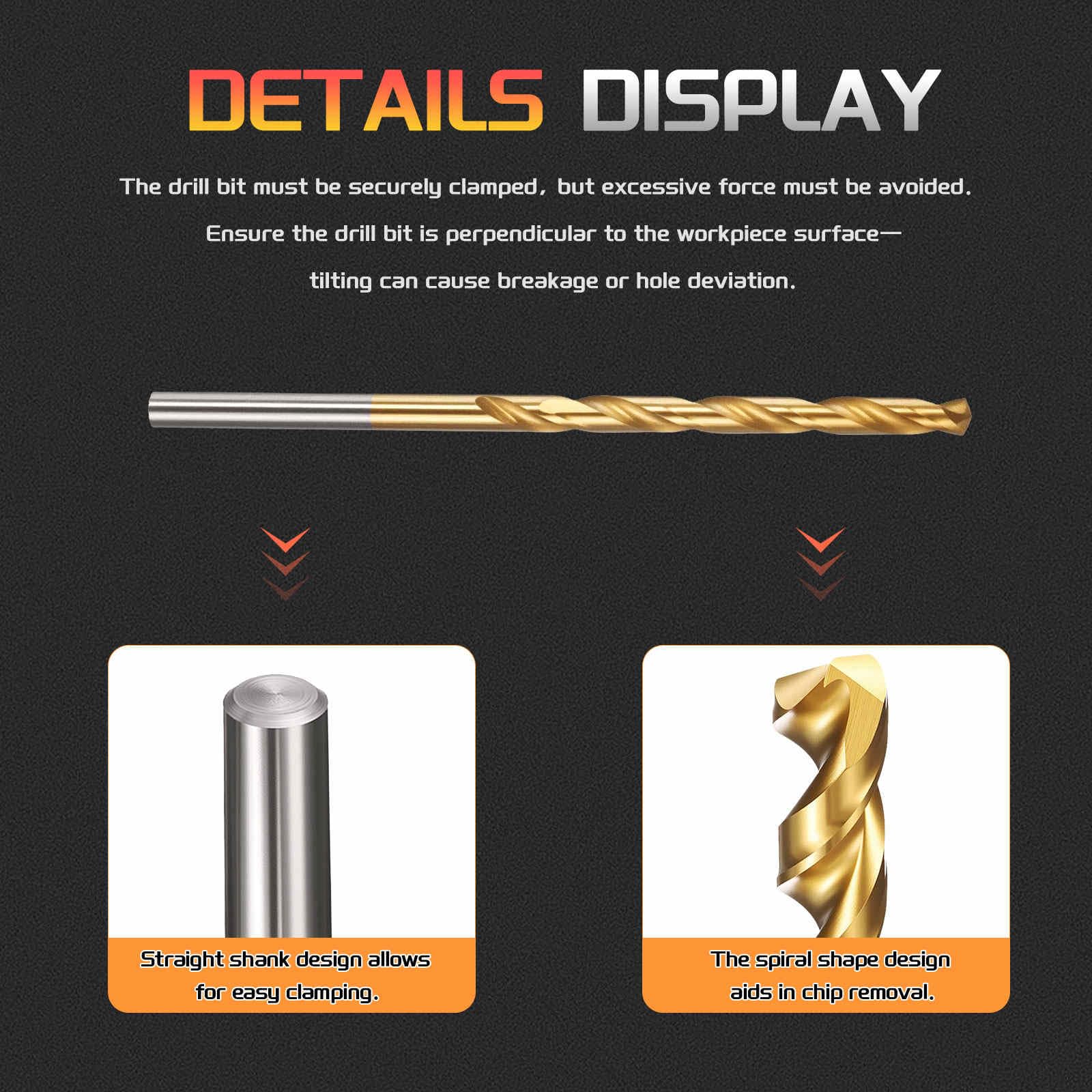 CoCud 4.8mm Drill Bit, 3/16" Cutting Diameter, 4341 HSS Jobber Bits TiN Coated 135° Cutting Angle - Image 3