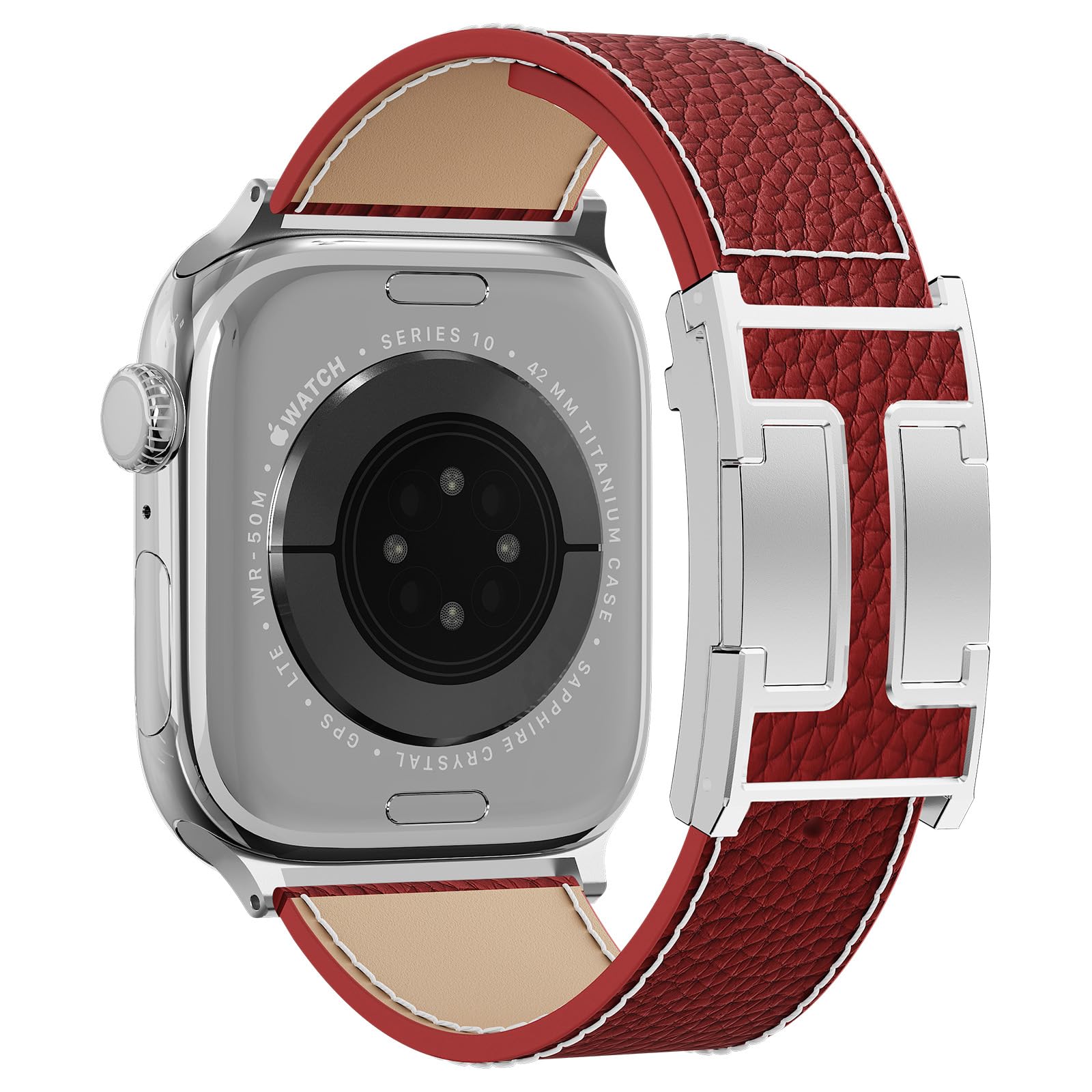 Leather Watch Band with Magnetic Buckle,Dressy Apple Watch Ultra Leather Band Rugged Durable Replacement Strap for Men & Women — view 24