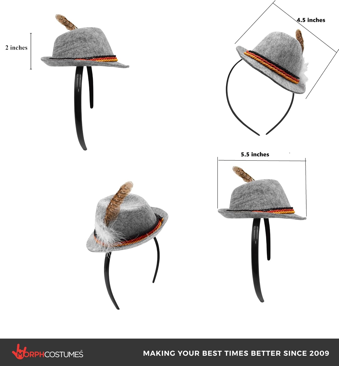 Nicky Bigs Novelties Adult Mini Oktoberfest Hat Headband Lederhosen Costume German Alpine Fascinator Hats Tyrolean
