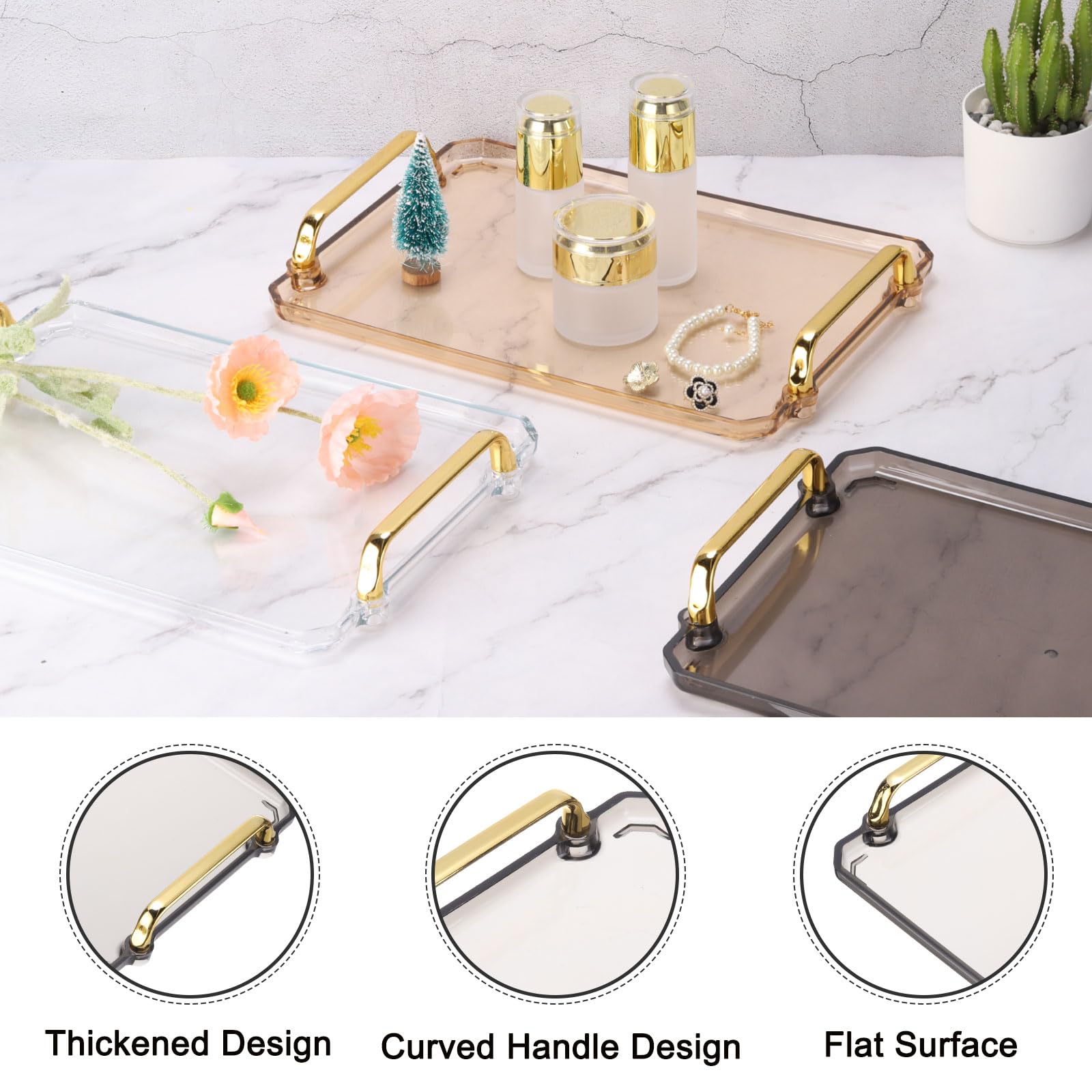 PATIKIL 12 x 8.6 Inches Plastic Serving Tray with Golden Handles - Image 4